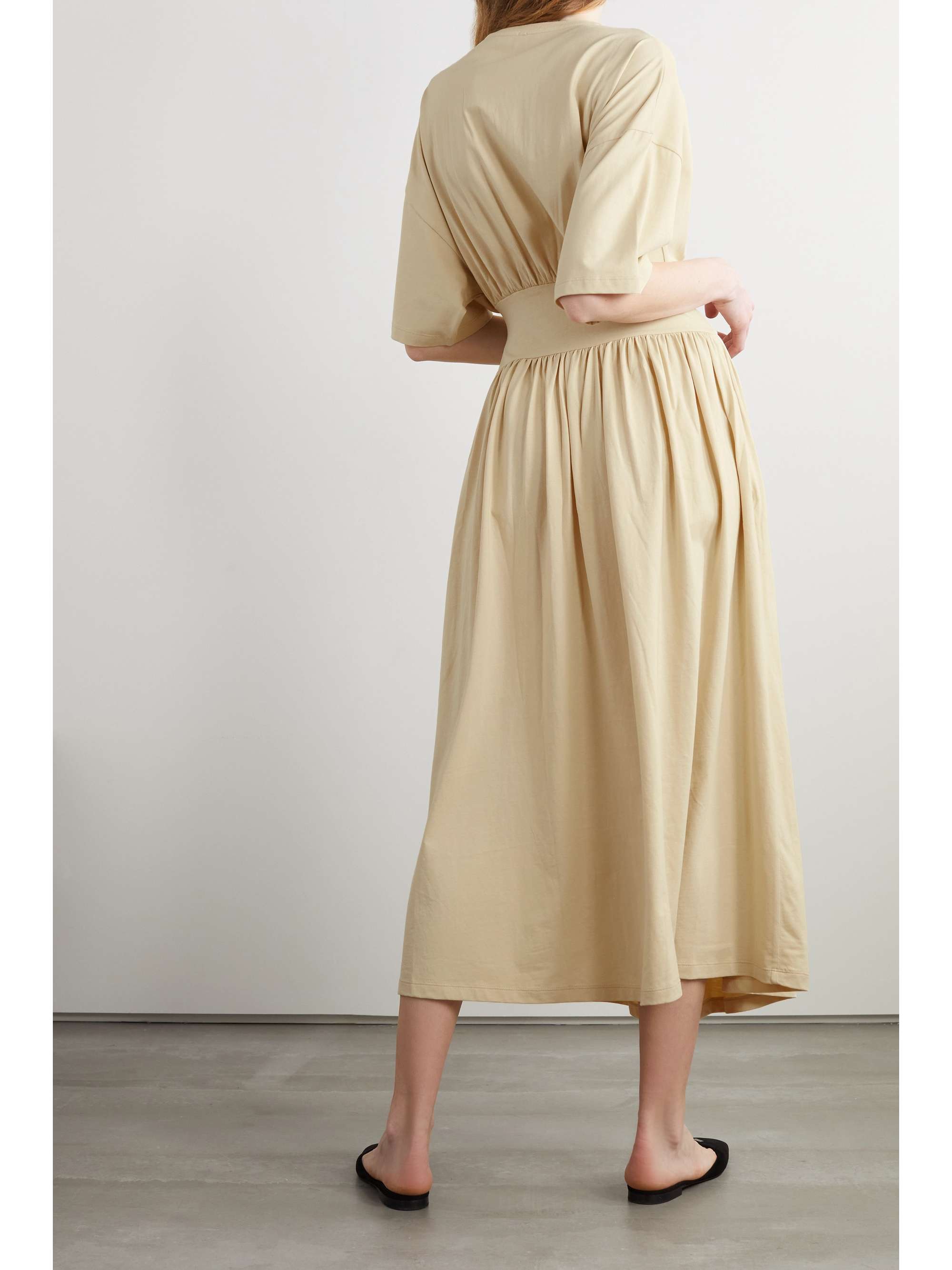 Beige Gathered organic cotton-jersey maxi dress | TOTEME | NET-A-PORTER