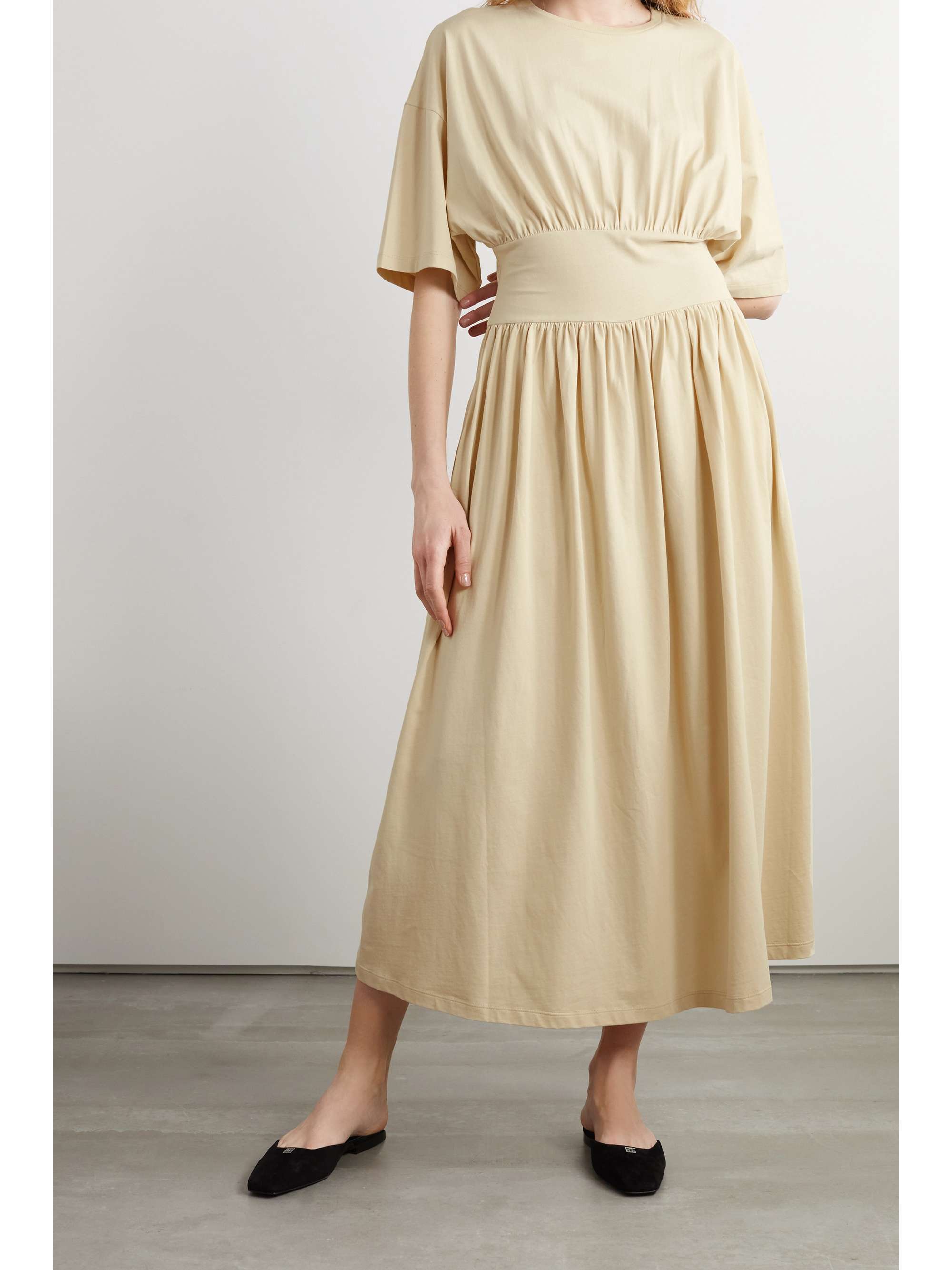 Beige Gathered organic cotton-jersey maxi dress | TOTÃME | NET-A-PORTER
