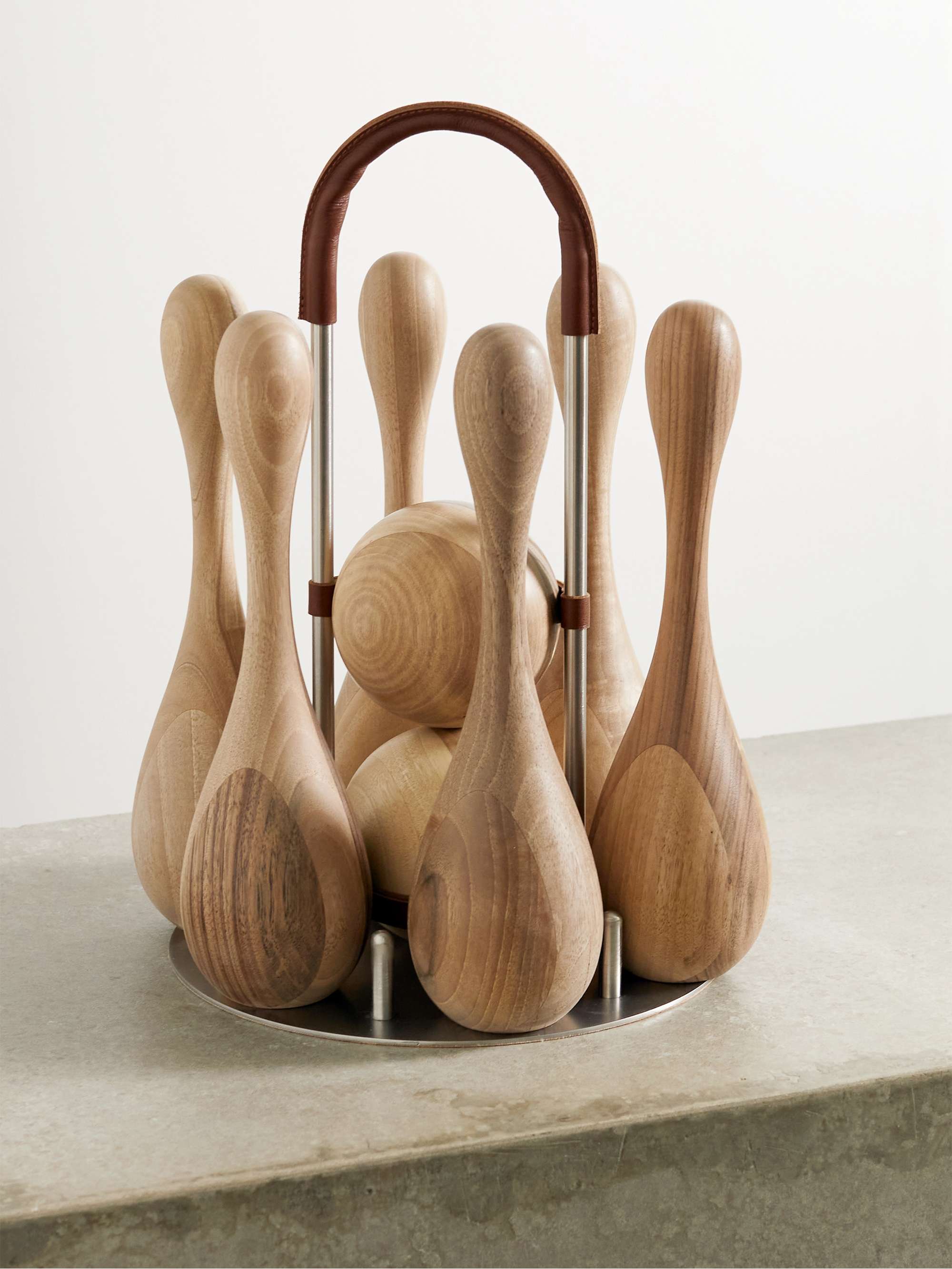 BRUNELLO CUCINELLI Leather-trimmed wood skittles set