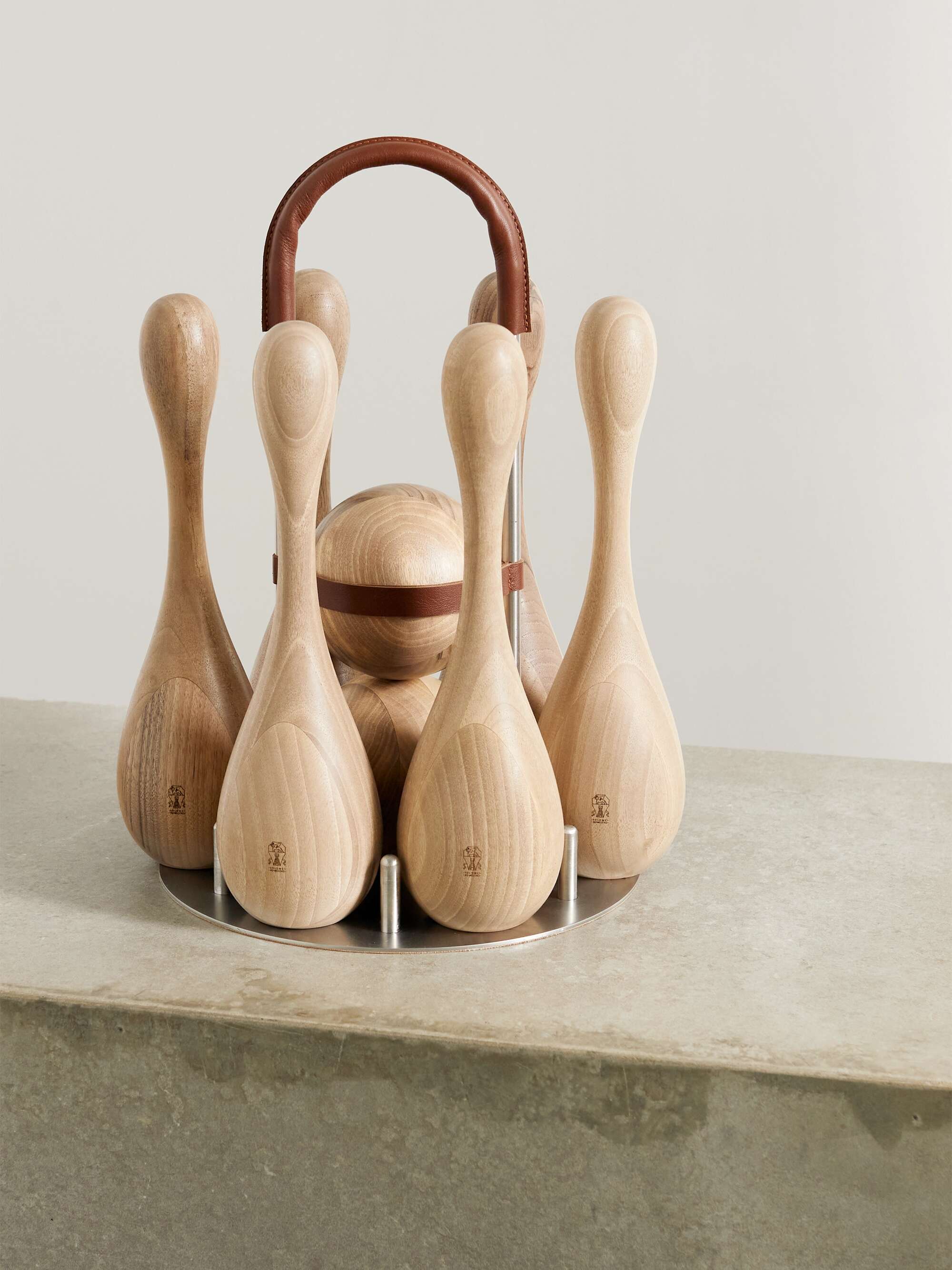 BRUNELLO CUCINELLI Leather trimmed wood skittles set NET A PORTER