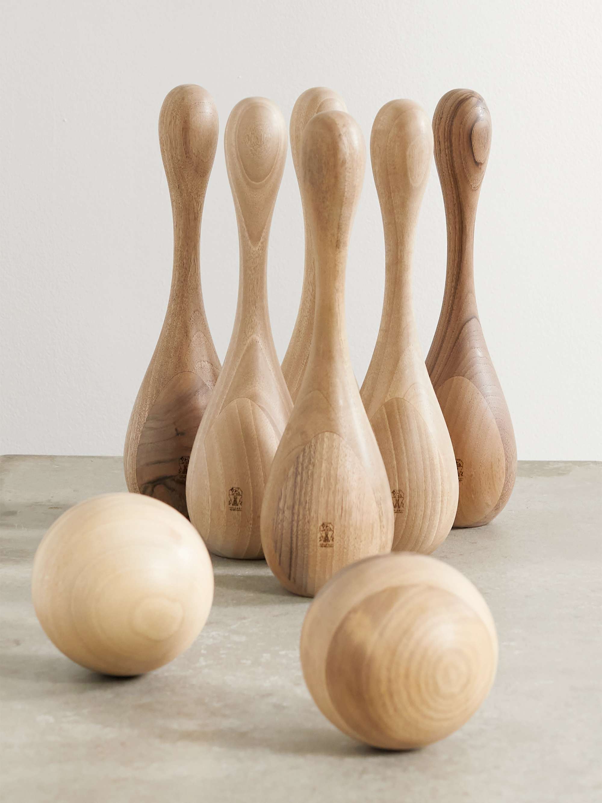 BRUNELLO CUCINELLI Leather-trimmed wood skittles set