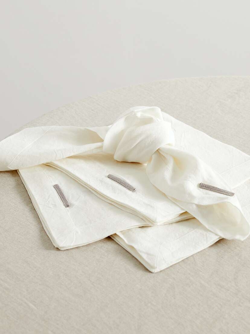 Brunello Cucinelli Set Of Four Bead-embellished Linen Napkins