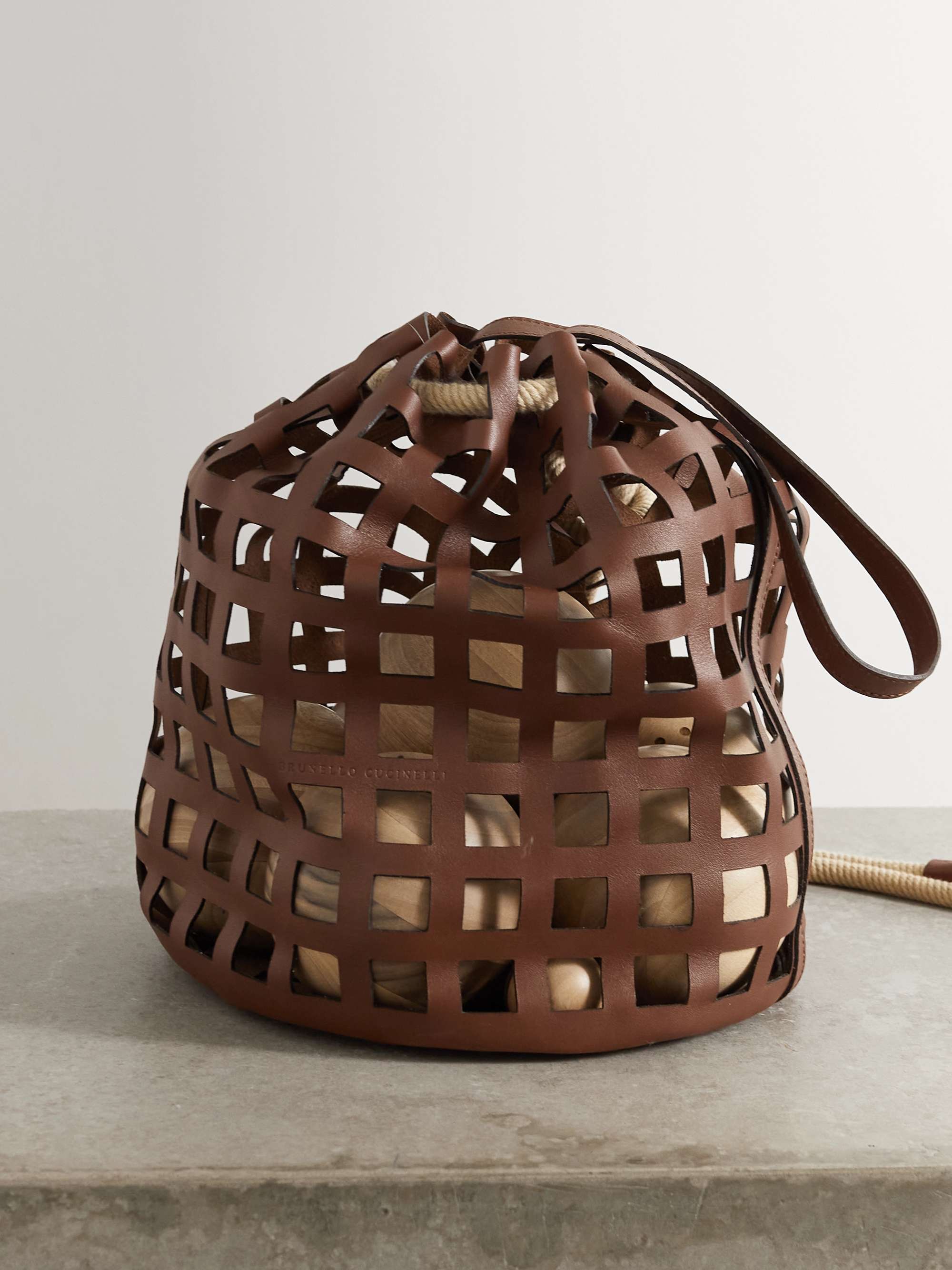 BRUNELLO CUCINELLI Walnut and leather bowls set