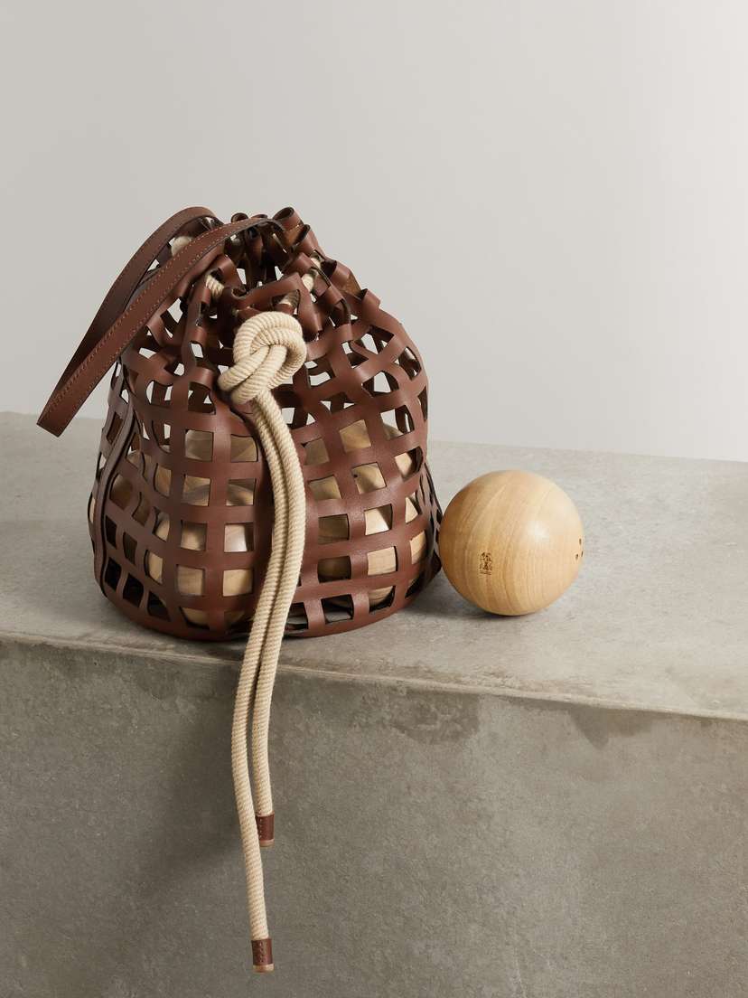 Brunello Cucinelli Walnut And Leather Bowls Set