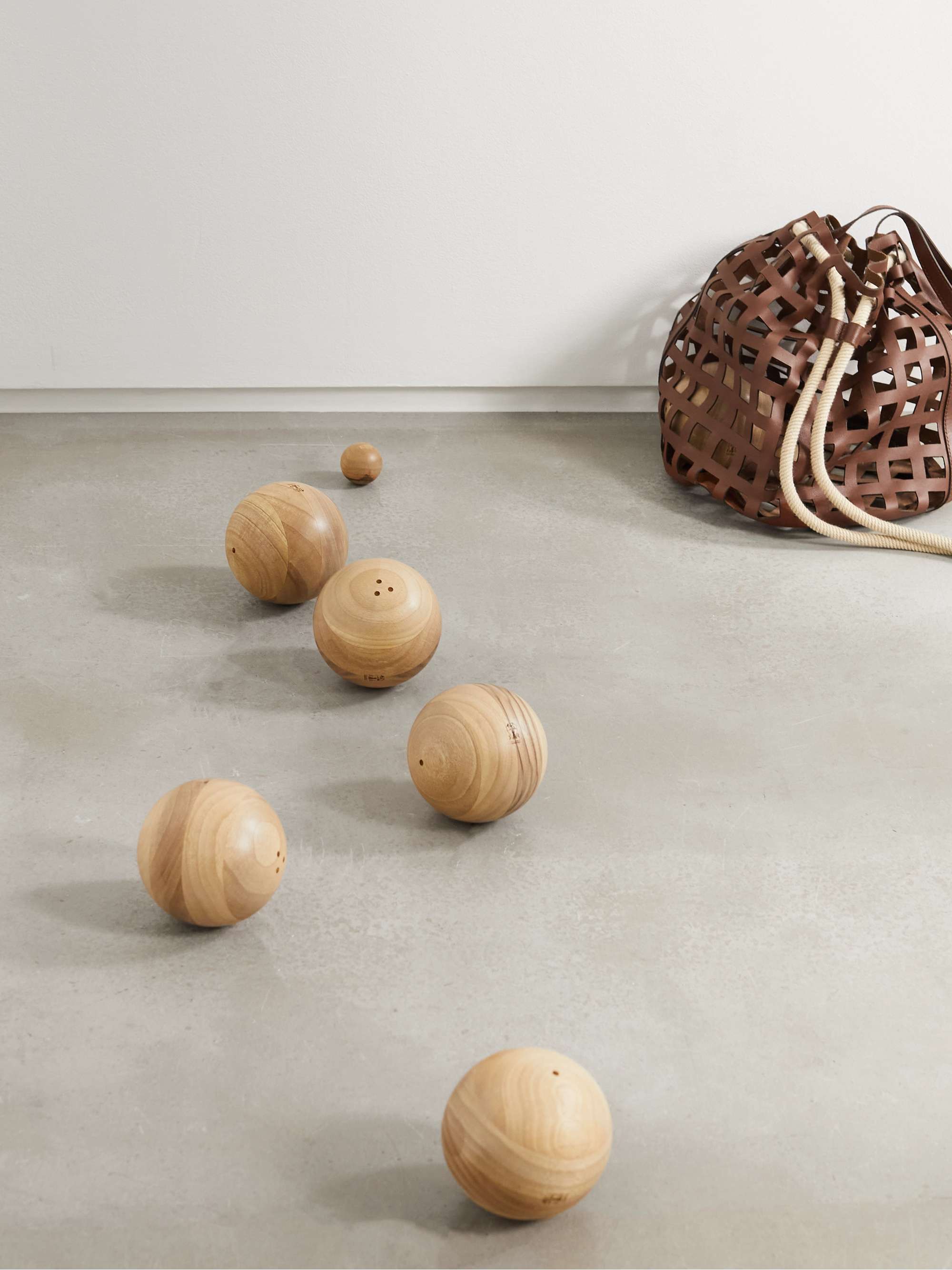 BRUNELLO CUCINELLI Walnut and leather bowls set