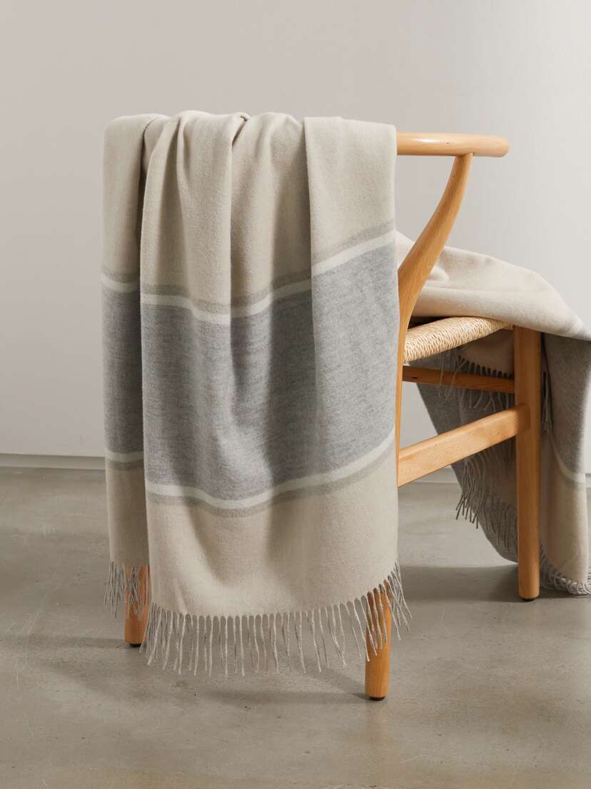 Brunello Cucinelli Fringed Striped Cashmere Blanket