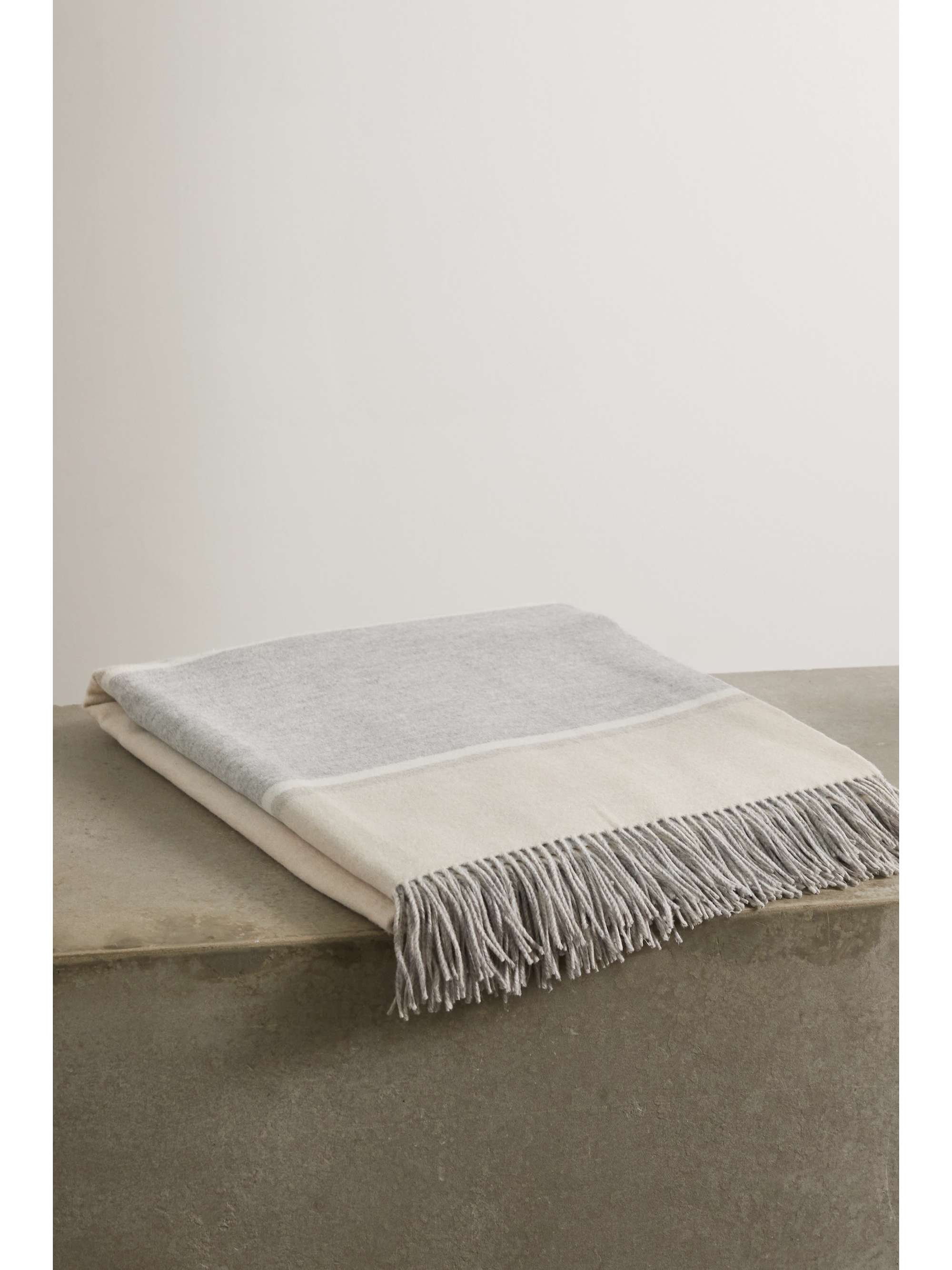 BRUNELLO CUCINELLI Fringed striped cashmere blanket NETAPORTER