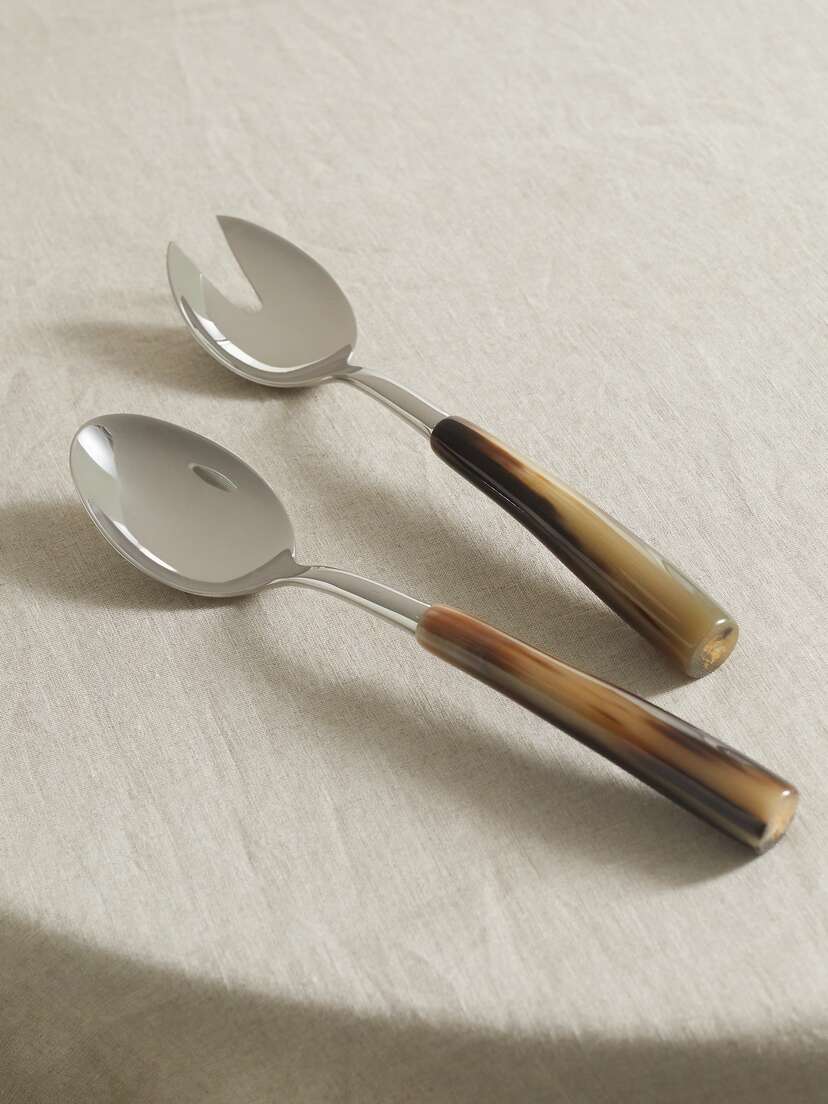 Brunello Cucinelli Set Of Two Silver And Horn Serving Spoons