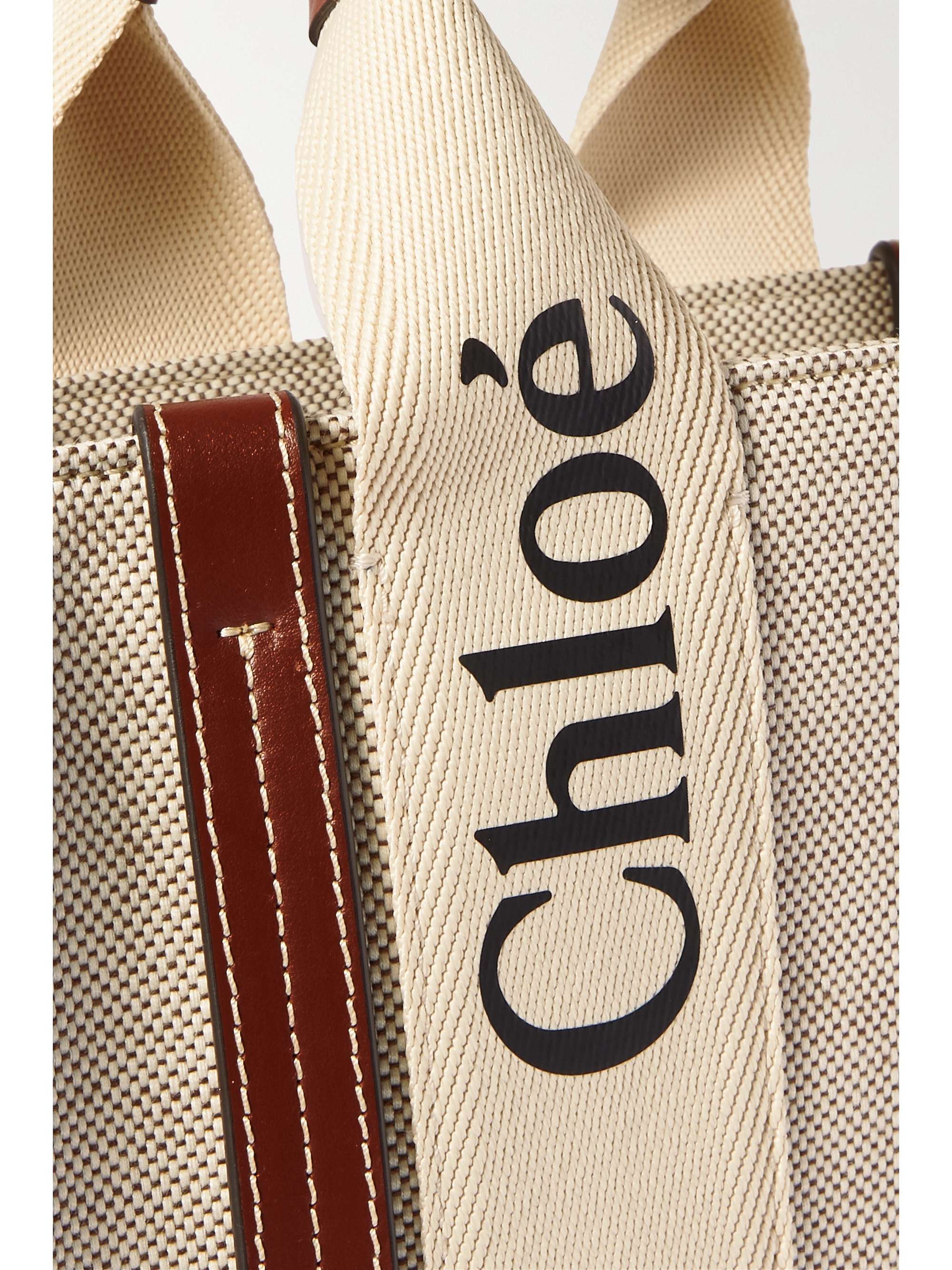 CHLOÉ Woody small leather-trimmed cotton-canvas tote