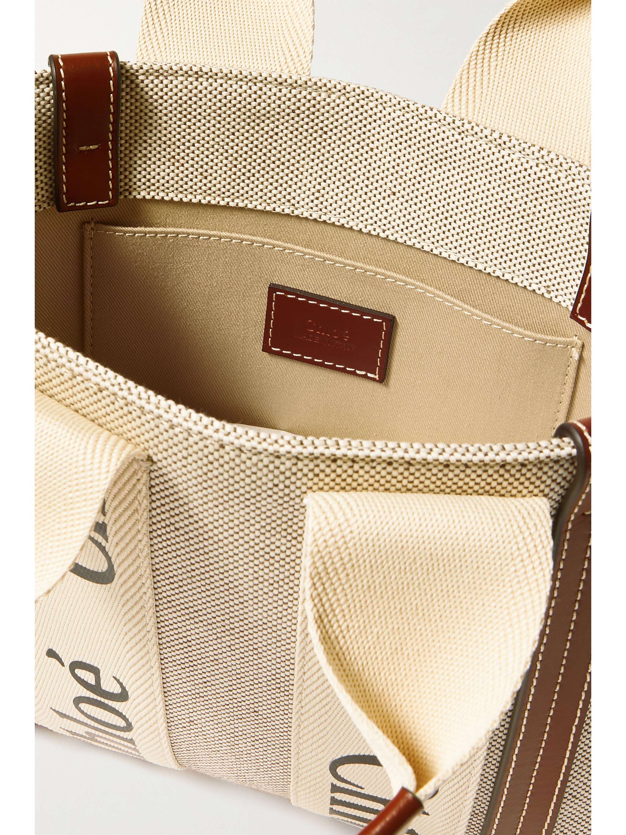 CHLOÉ Woody small leather-trimmed cotton-canvas tote