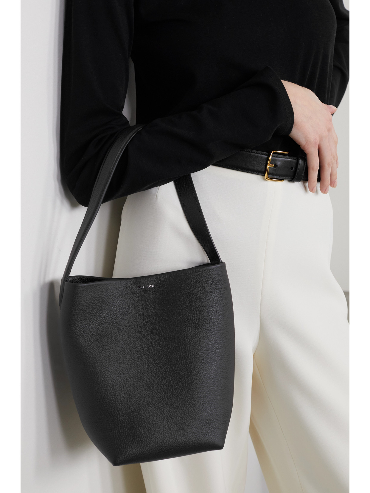 The Row Small Lux Grain Park Leather Tote Bag In Black