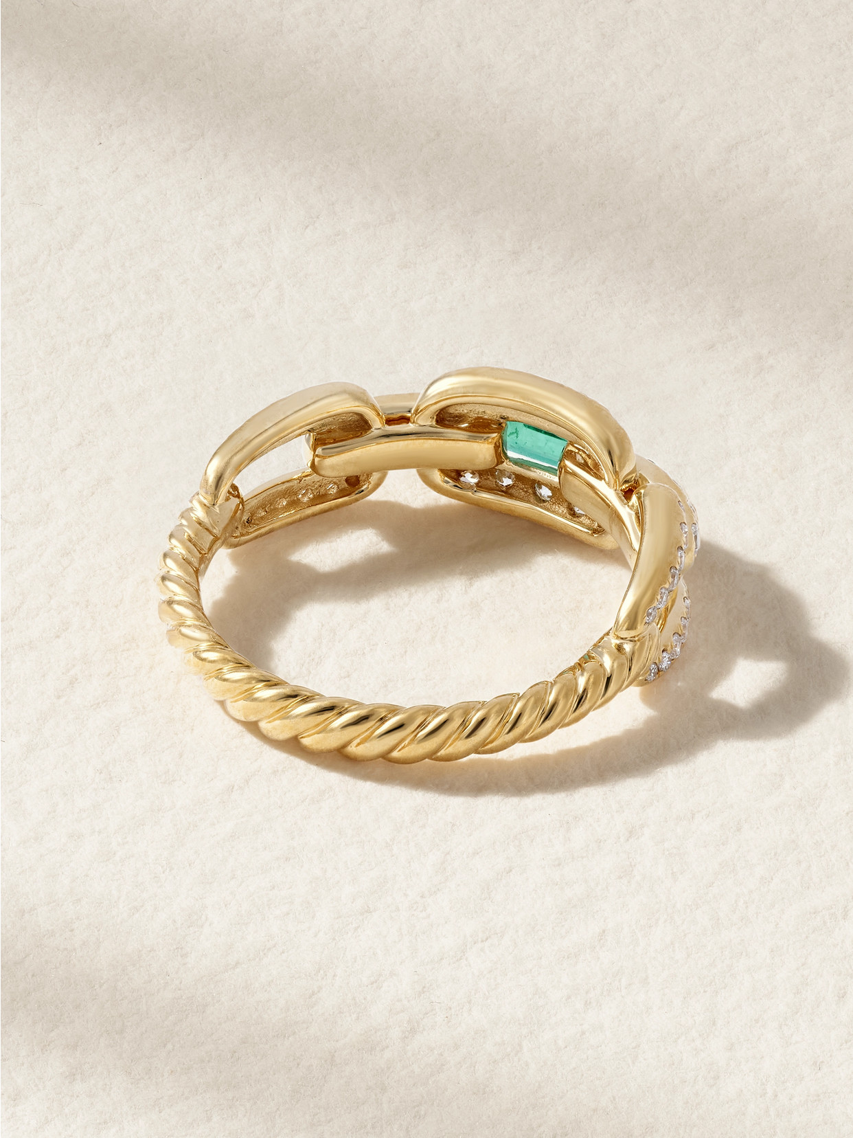 Shop David Yurman Stax 18-karat Gold, Diamond And Emerald Ring