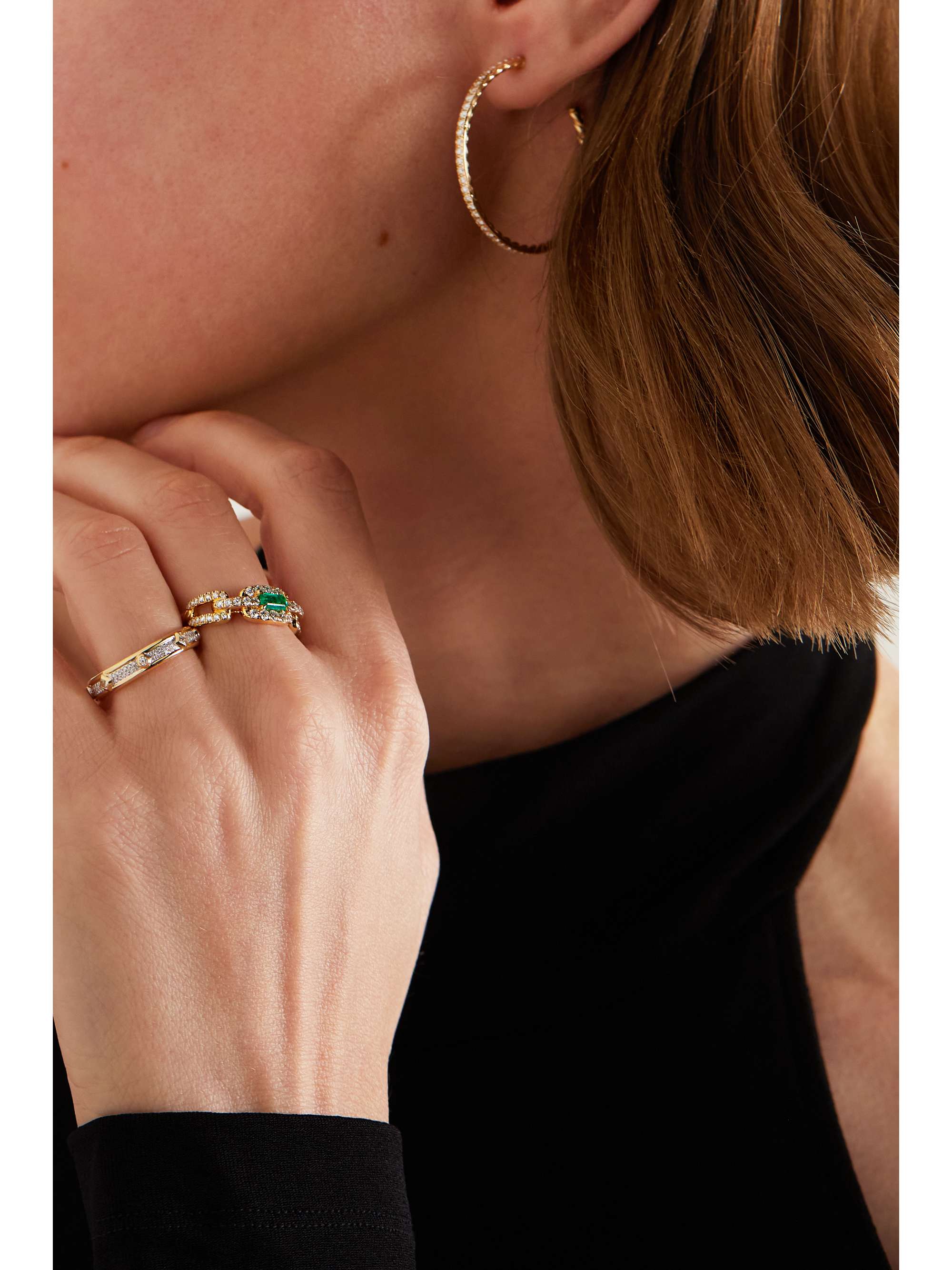 DAVID YURMAN Stax 18-karat gold, diamond and emerald ring