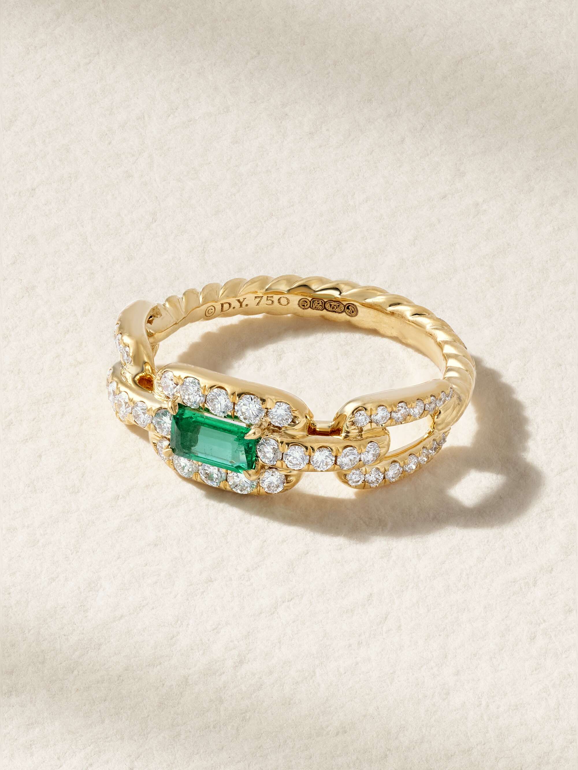 DAVID YURMAN Stax 18-karat gold, diamond and emerald ring