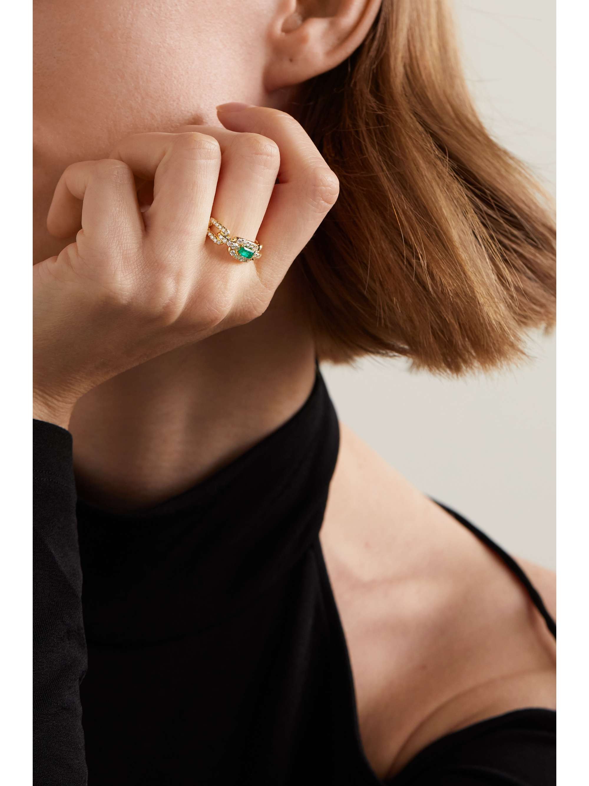 DAVID YURMAN Stax 18-karat gold, diamond and emerald ring