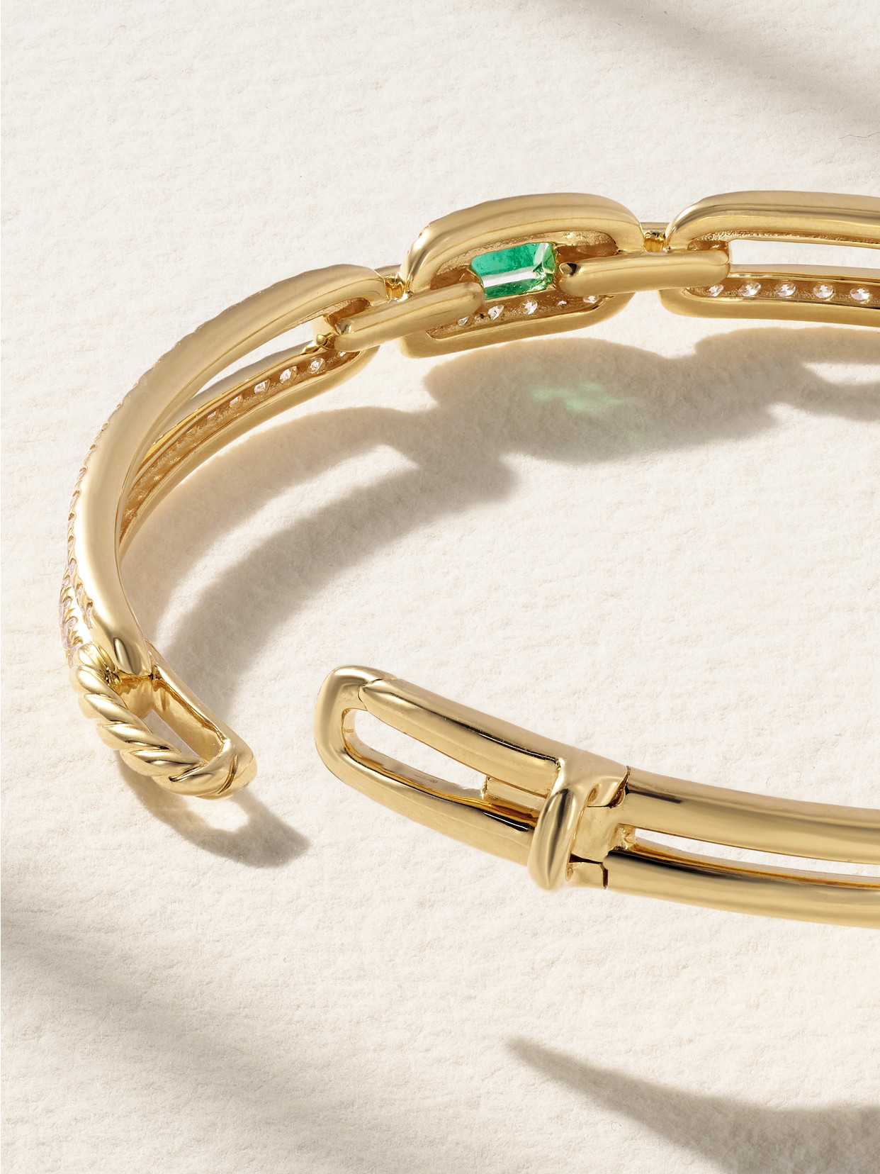 Shop David Yurman Stax 18-karat Gold, Diamond And Emerald Bracelet In Green