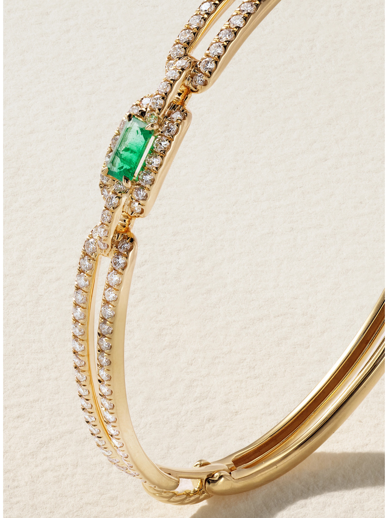 Shop David Yurman Stax 18-karat Gold, Diamond And Emerald Bracelet In Green