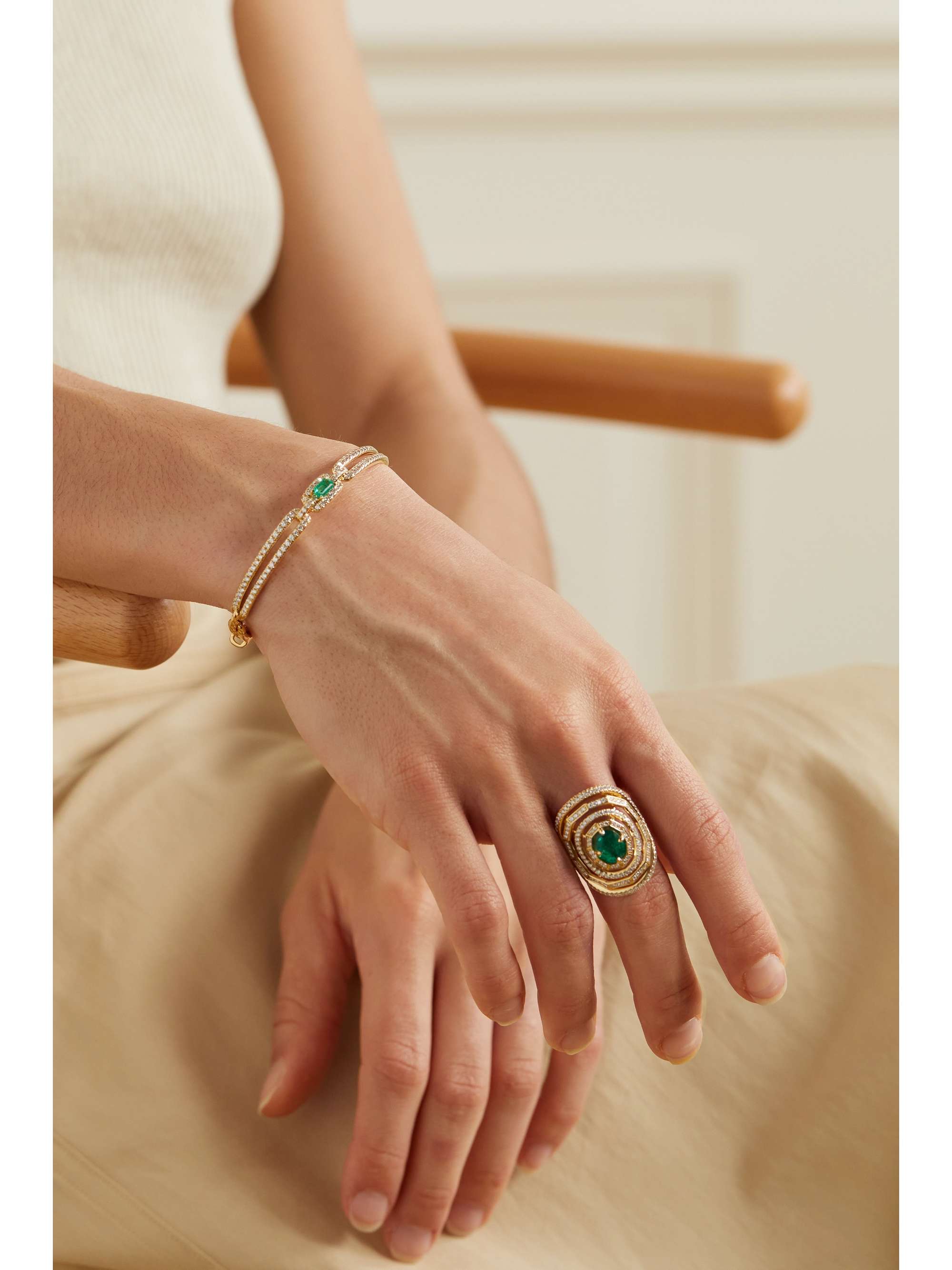 DAVID YURMAN Stax 18-karat gold, diamond and emerald bracelet
