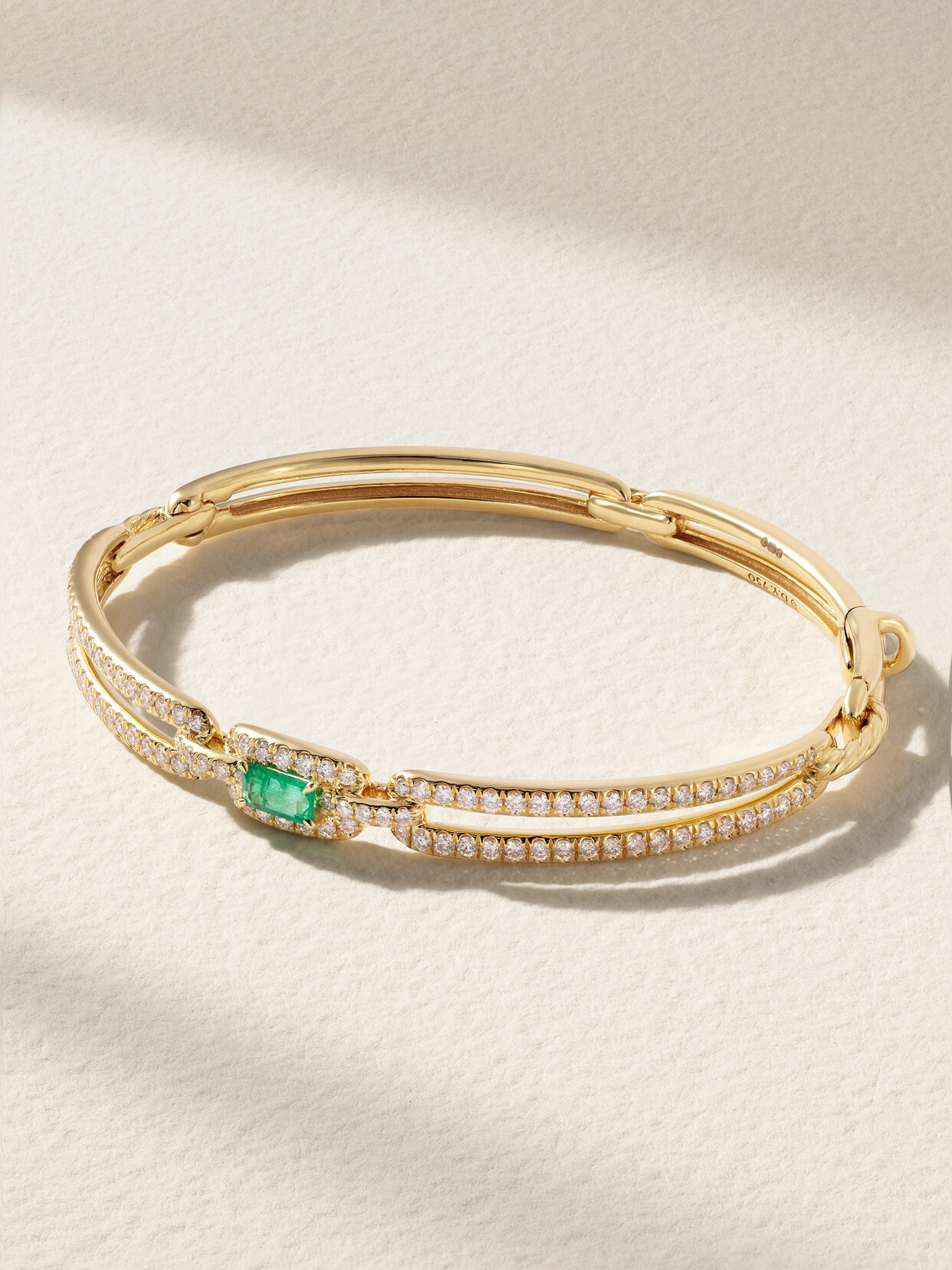 David Yurman Stax Single Link Bracelet In 18k Yellow Gold With Emerald And Pave Diamonds In Green