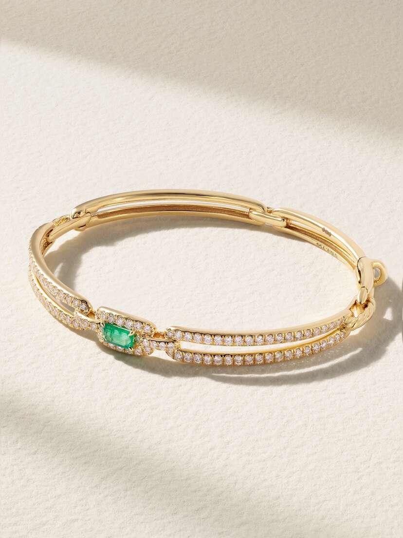 David Yurman Stax 18-karat Gold, Diamond And Emerald Bracelet
