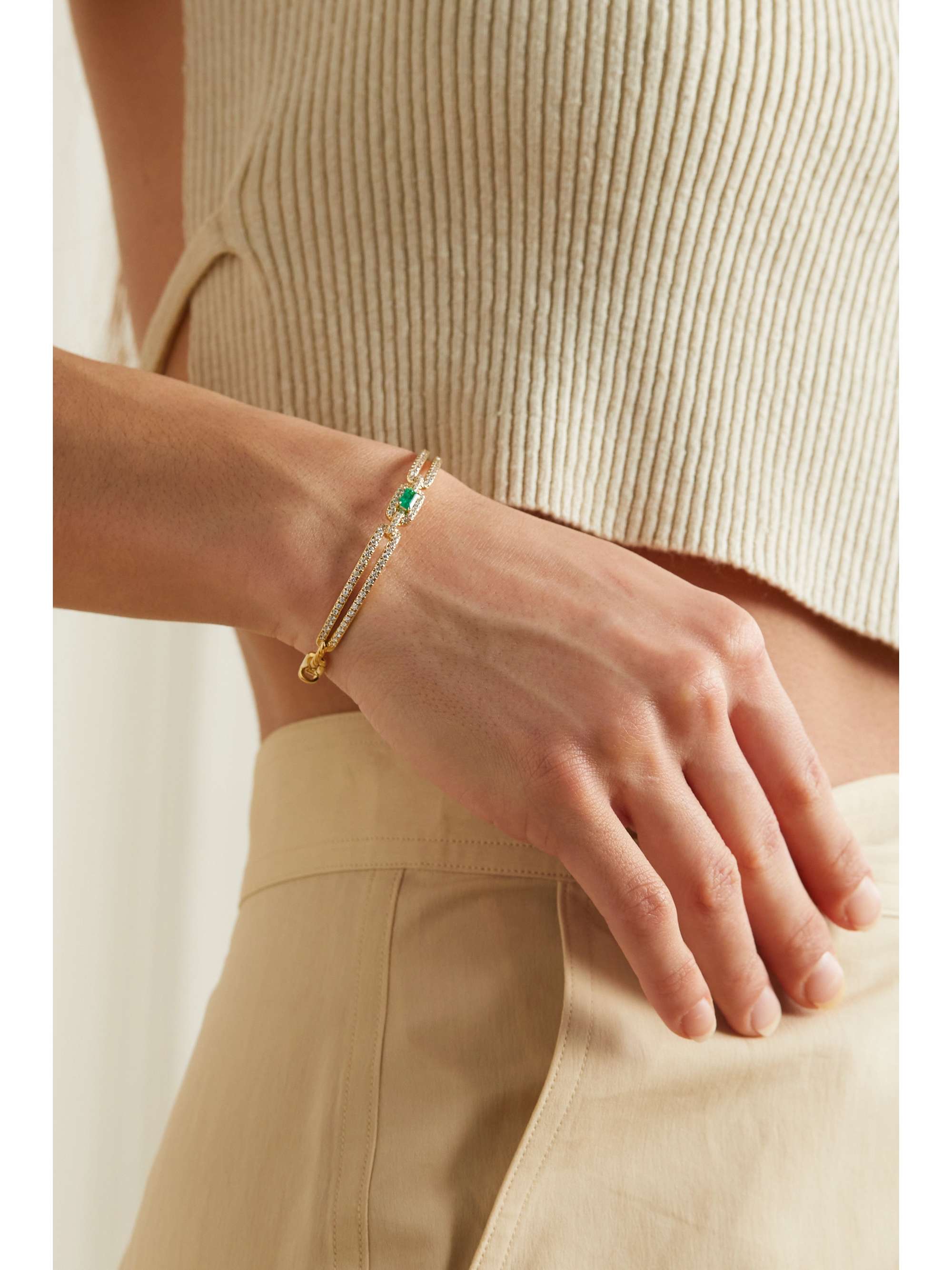 DAVID YURMAN Stax 18-karat gold, diamond and emerald bracelet