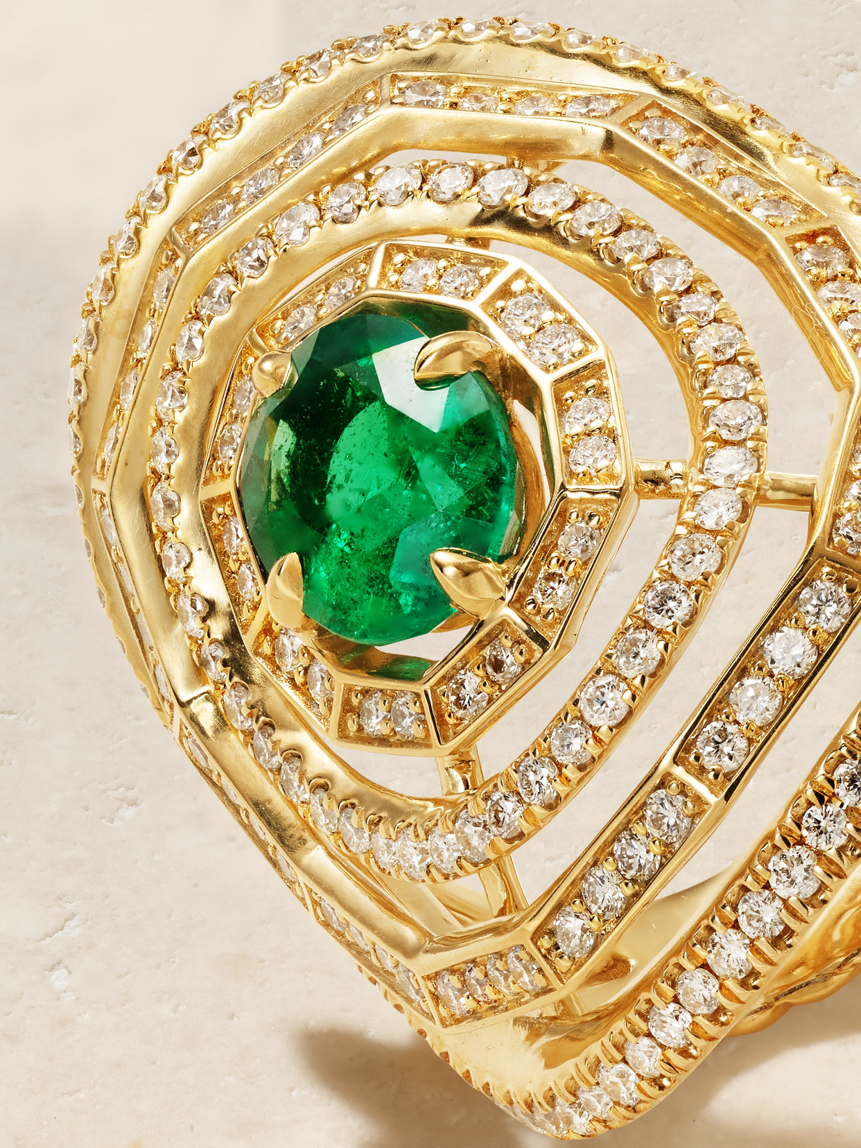 DAVID YURMAN STAX 18-KARAT GOLD, EMERALD AND DIAMOND RING 