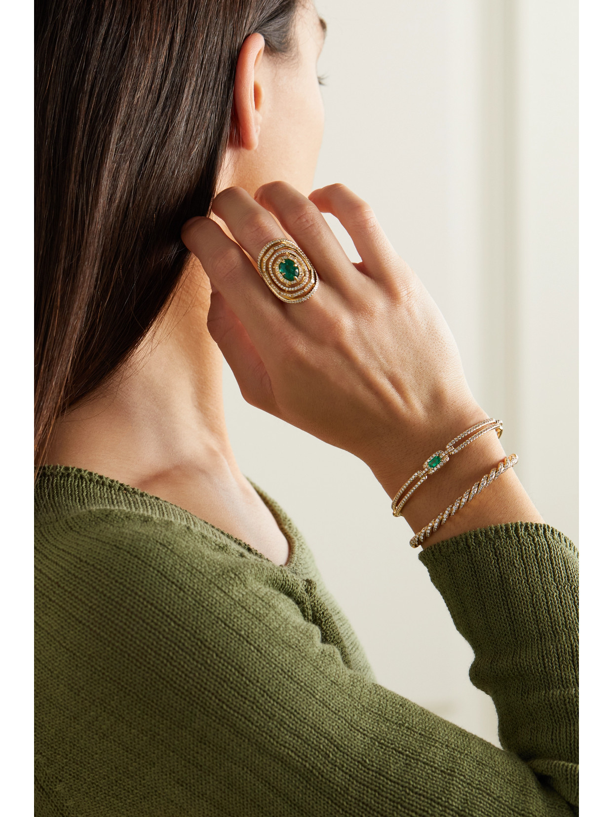 DAVID YURMAN STAX 18-KARAT GOLD, EMERALD AND DIAMOND RING 