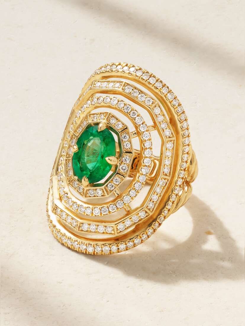 David Yurman Stax 18-karat Gold, Emerald And Diamond Ring