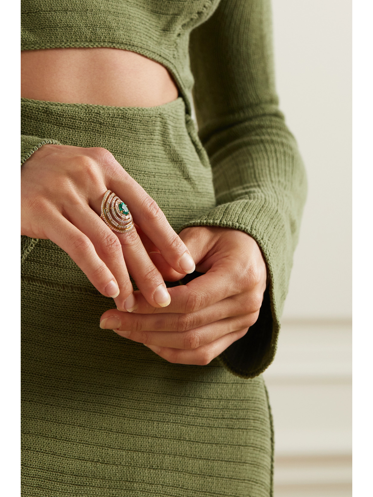 DAVID YURMAN STAX 18-KARAT GOLD, EMERALD AND DIAMOND RING 