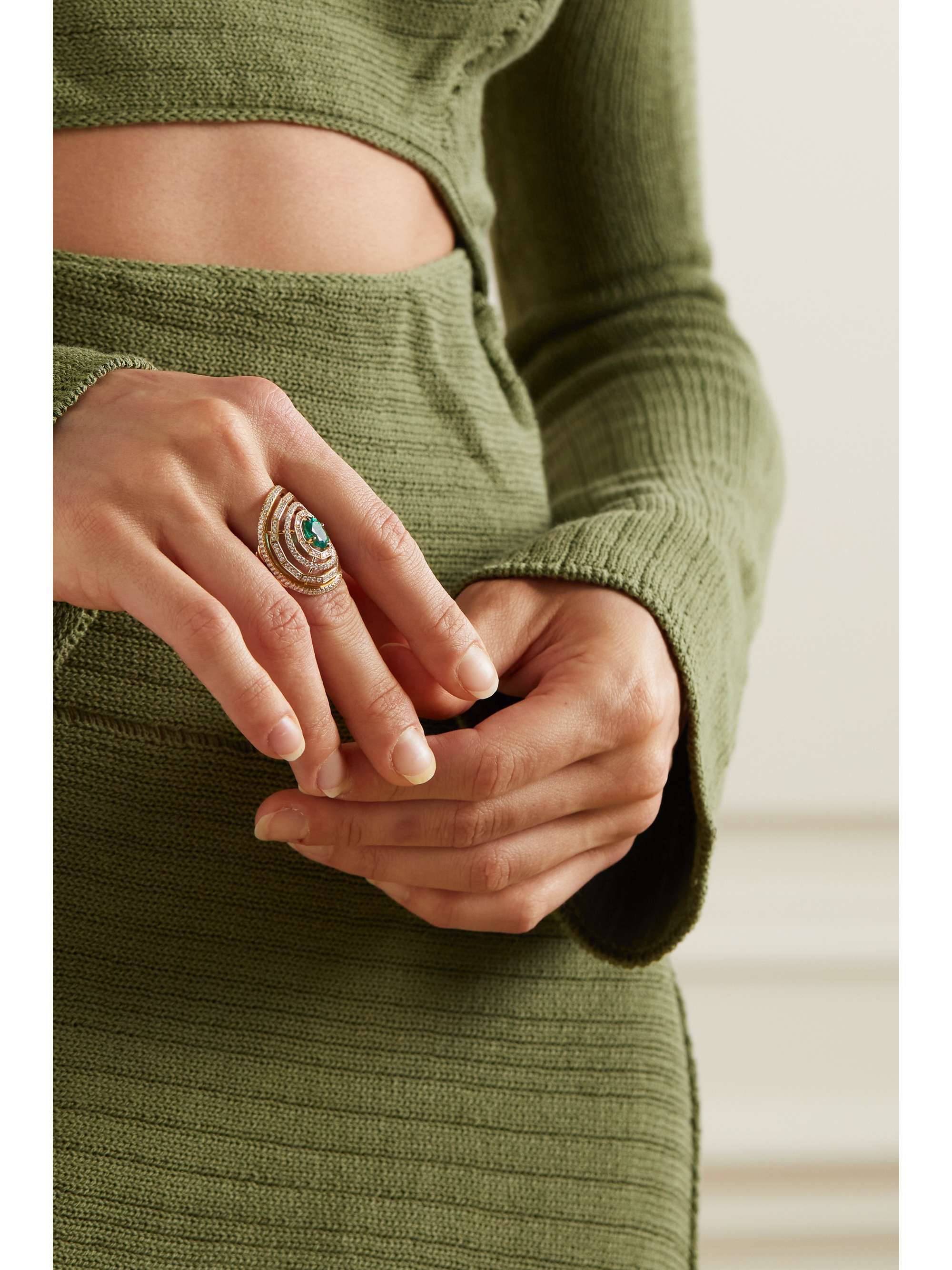 DAVID YURMAN Stax 18-karat gold, emerald and diamond ring