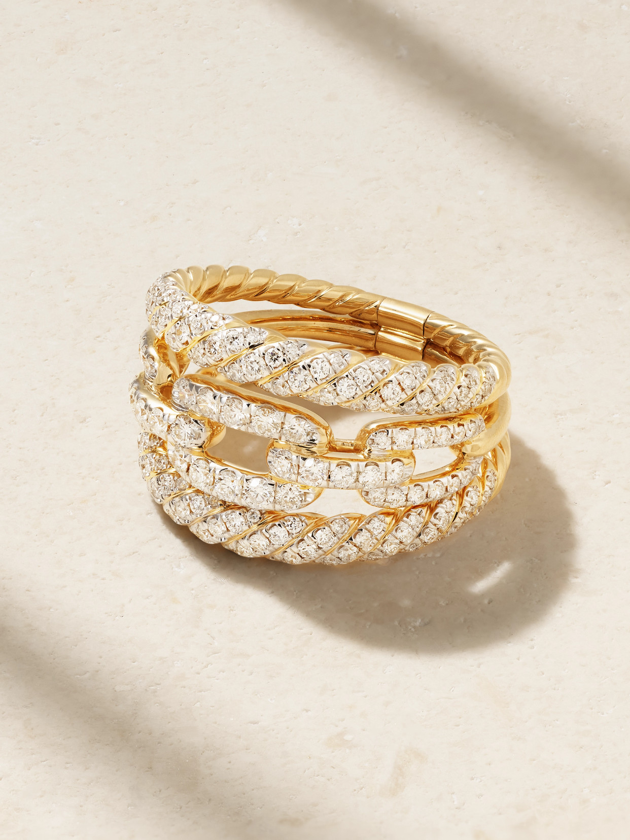 Shop David Yurman Stax 18-karat Yellow And White Gold Diamond Ring