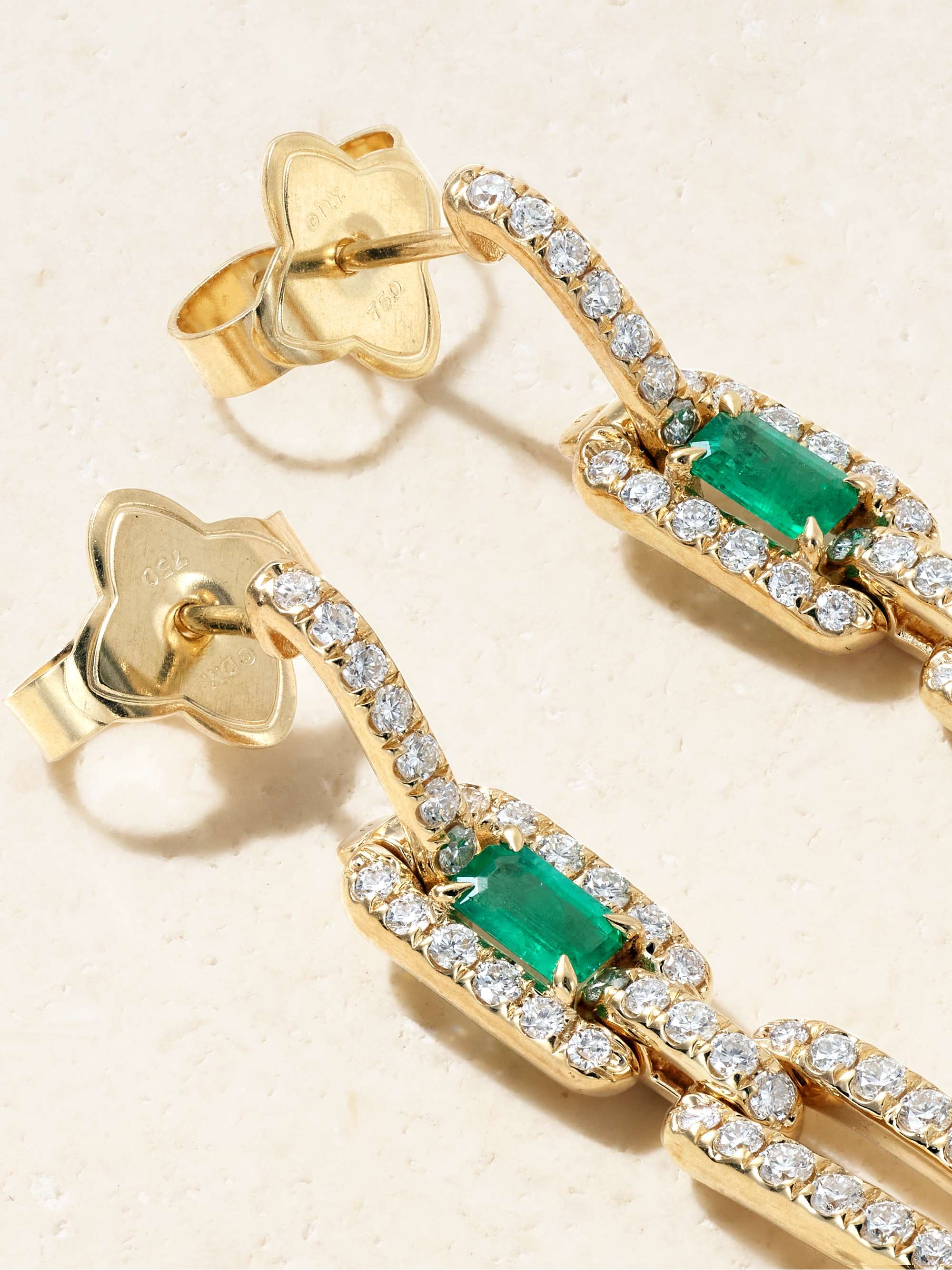 DAVID YURMAN Stax 18-karat gold, diamond and emerald earrings