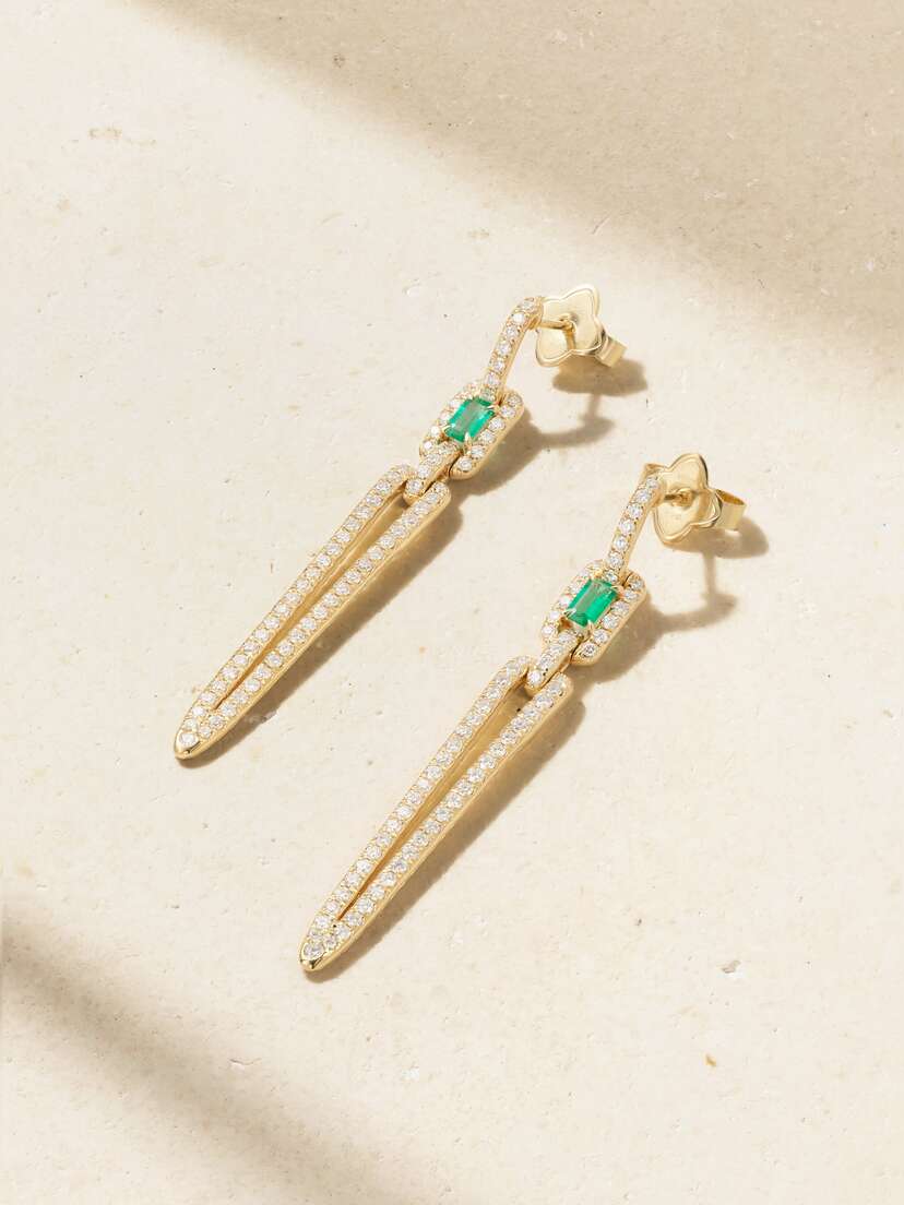 David Yurman Stax 18-karat Gold, Diamond And Emerald Earrings