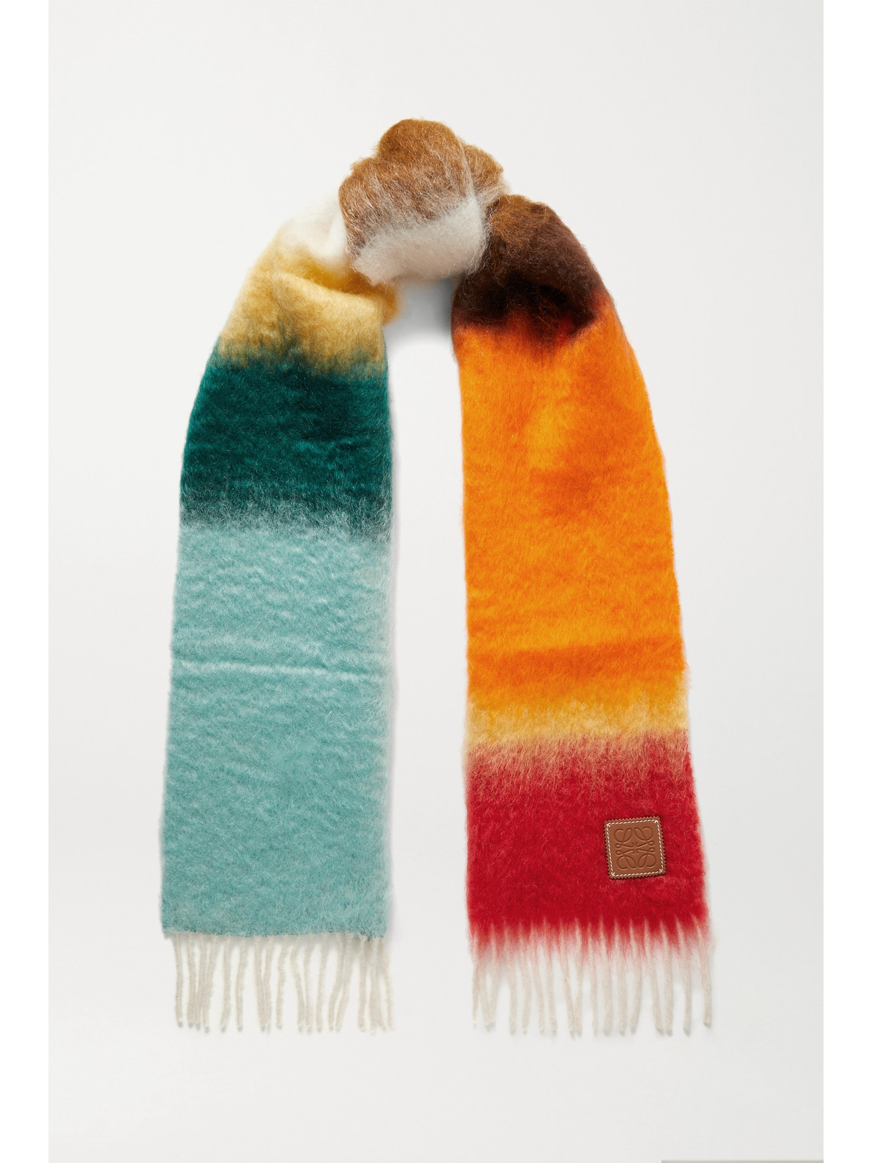 Loewe Womens Light Blue/orange Striped Logo-patch Wool-blend Scarf 1 Size In Orange