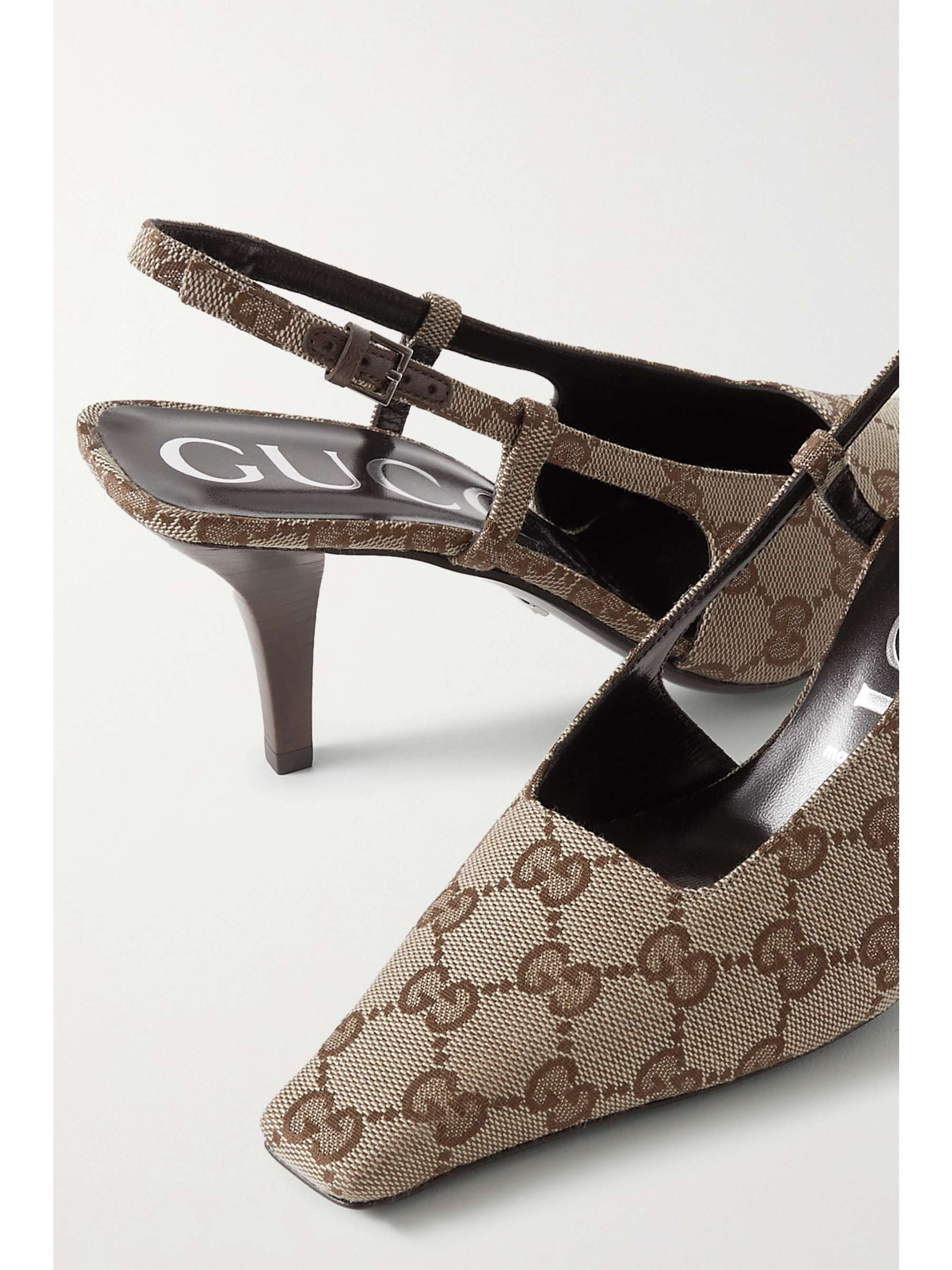 GUCCI Demi logo-jacquard canvas slingback pumps | NET-A-PORTER