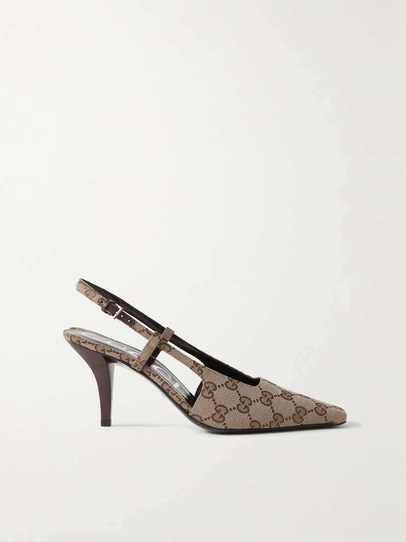 Gucci Demi Logo-jacquard Canvas Slingback Pumps