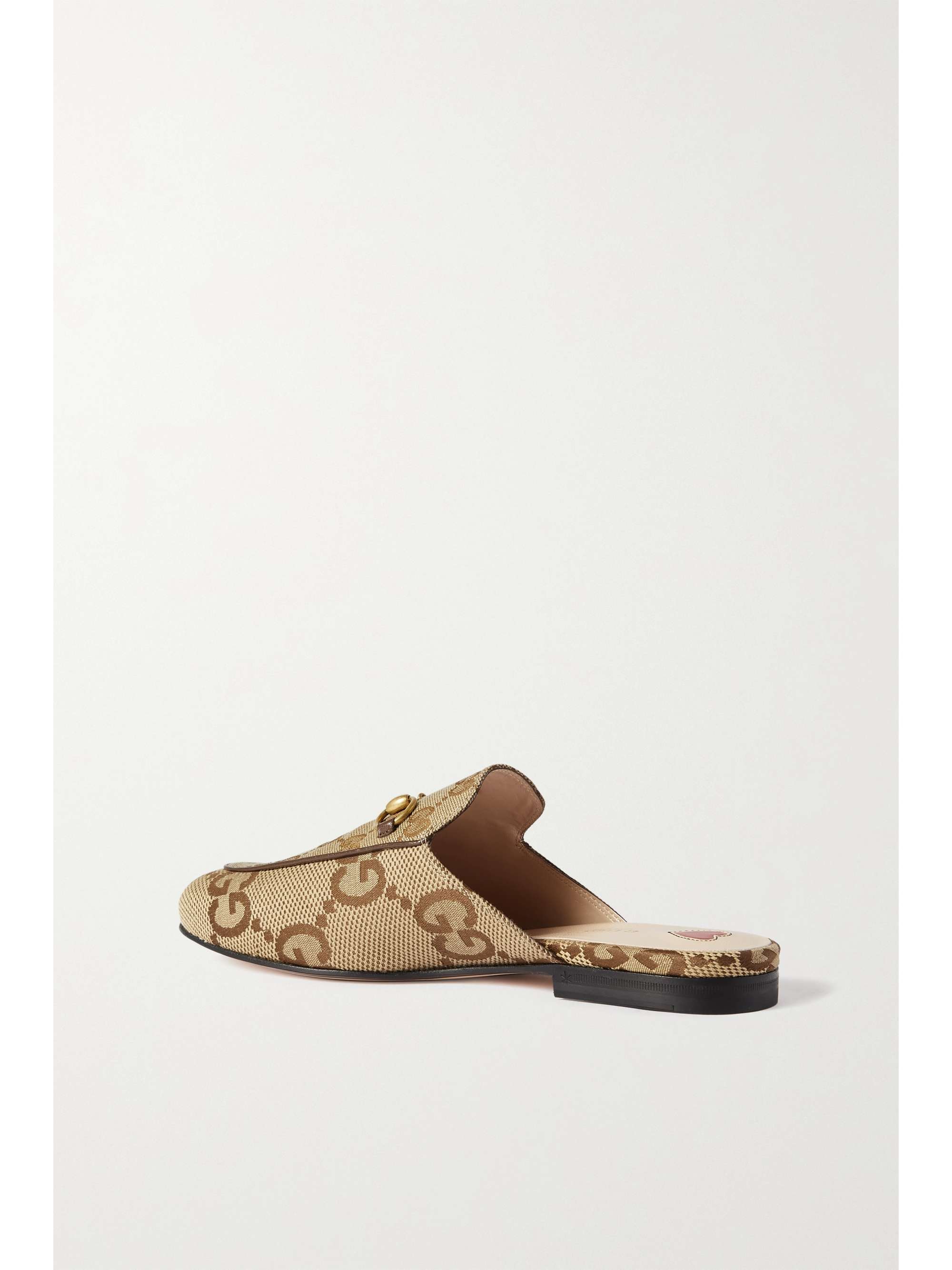 GUCCI Princetown horsebit-detailed leather-trimmed canvas-jacquard slippers