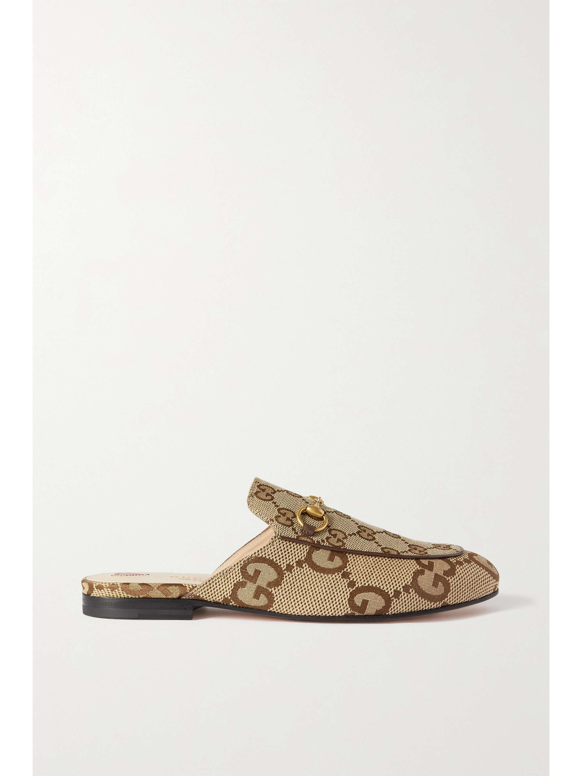GUCCI Princetown horsebit-detailed leather-trimmed canvas-jacquard slippers