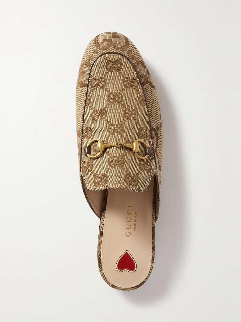 Gucci Princetown Horsebit-detailed Leather-trimmed Canvas-jacquard Slippers
