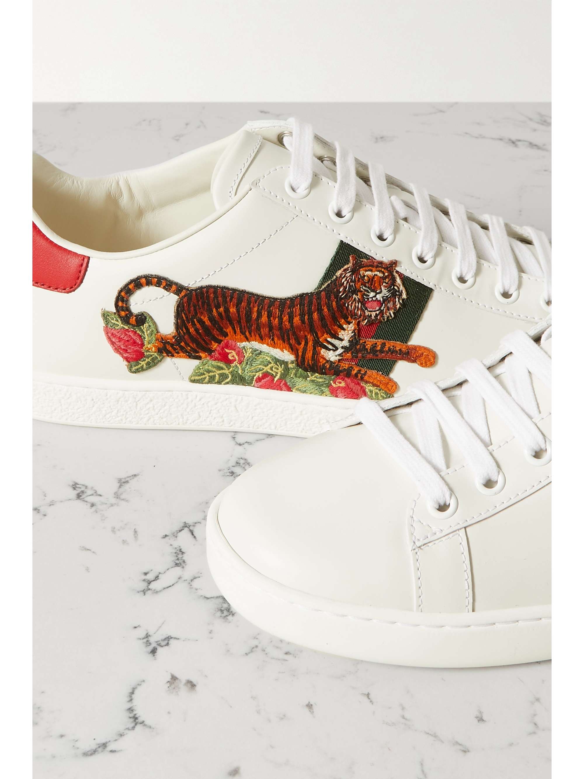 White Ace appliquéd webbing-trimmed leather sneakers | GUCCI | NET-A-PORTER
