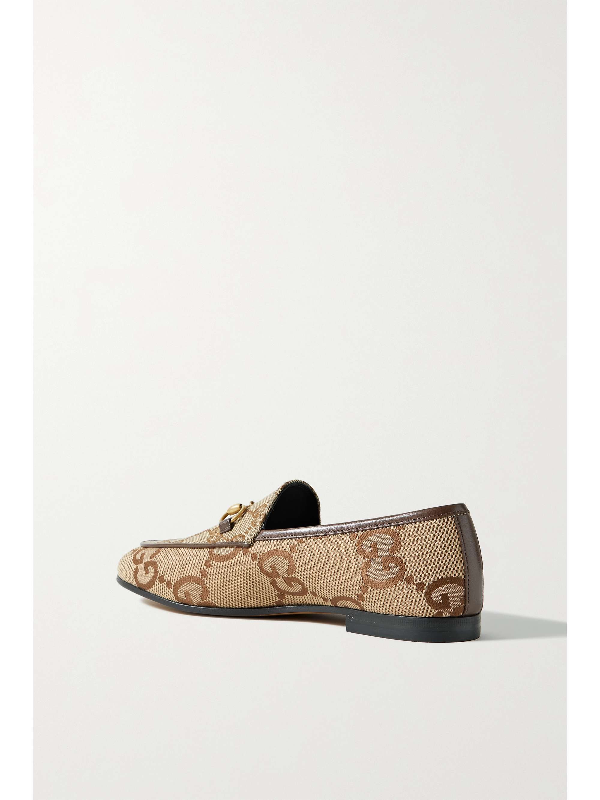 GUCCI Jordaan horsebit-detailed leather-trimmed canvas-jacquard loafers