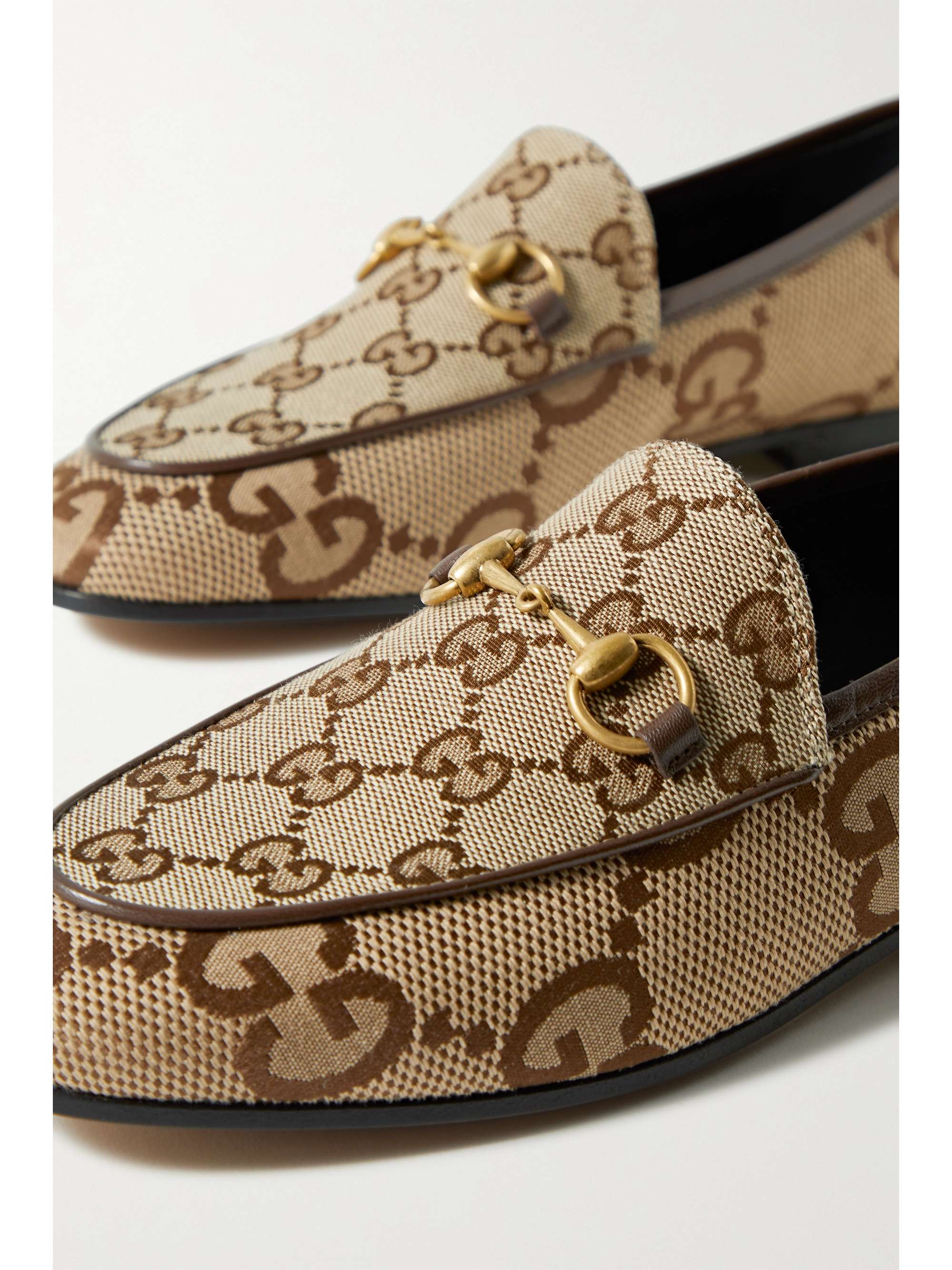 GUCCI Jordaan horsebit-detailed leather-trimmed canvas-jacquard loafers