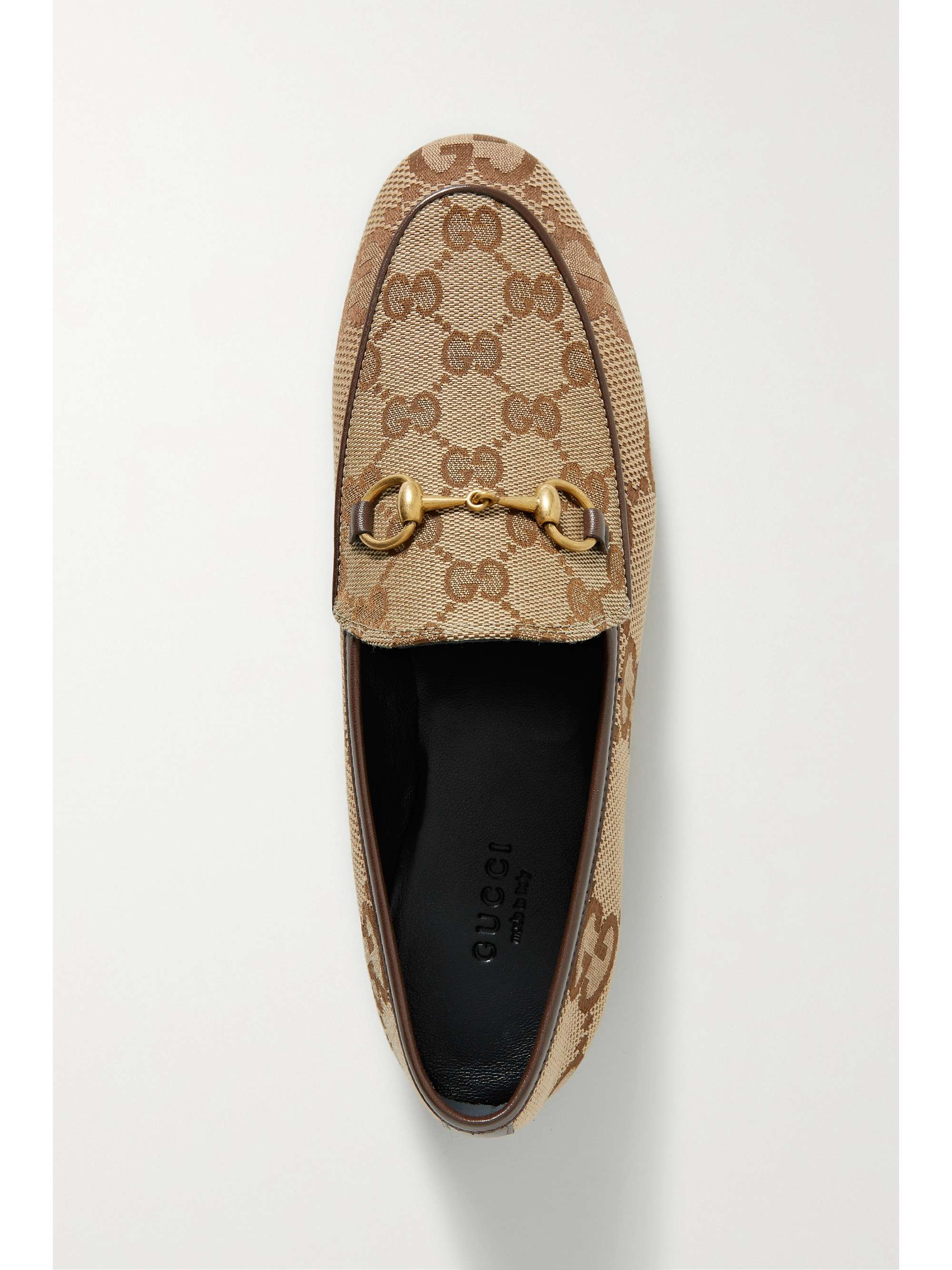 GUCCI Jordaan horsebit-detailed leather-trimmed canvas-jacquard loafers