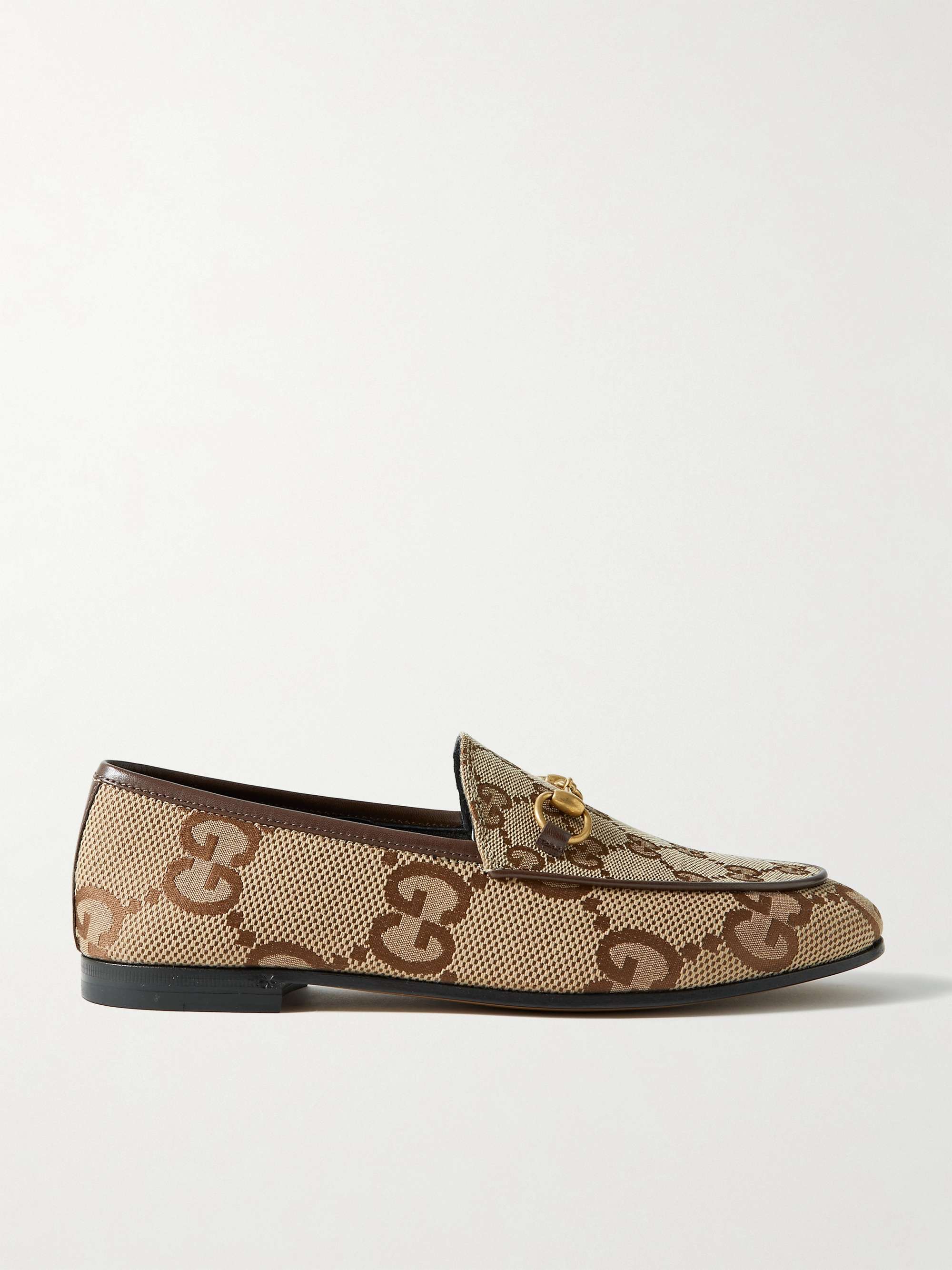 GUCCI Jordaan horsebit-detailed leather-trimmed canvas-jacquard loafers ...