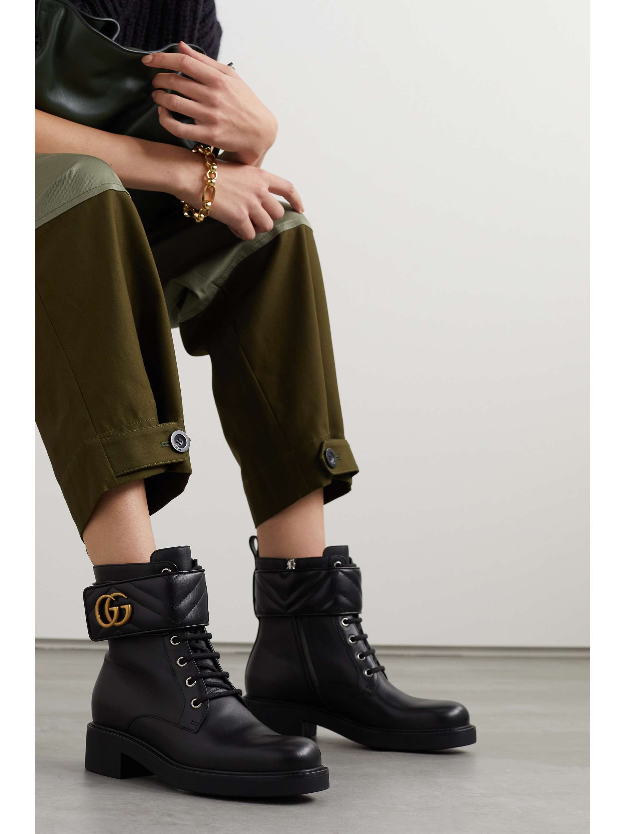 Gucci Cutout Leather Ankle Boots