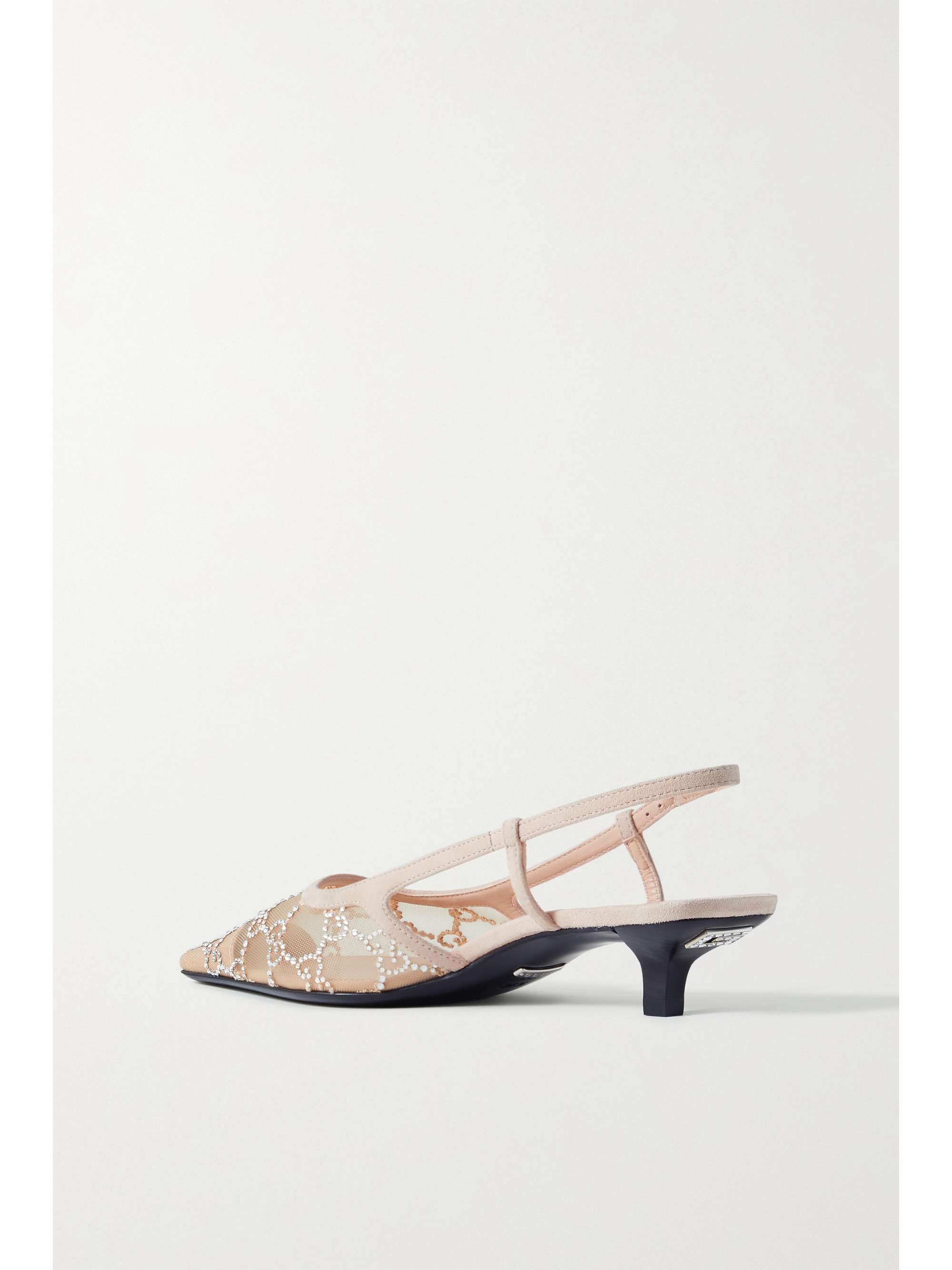 GUCCI Demi leather-trimmed crystal-embellished mesh slingback pumps ...