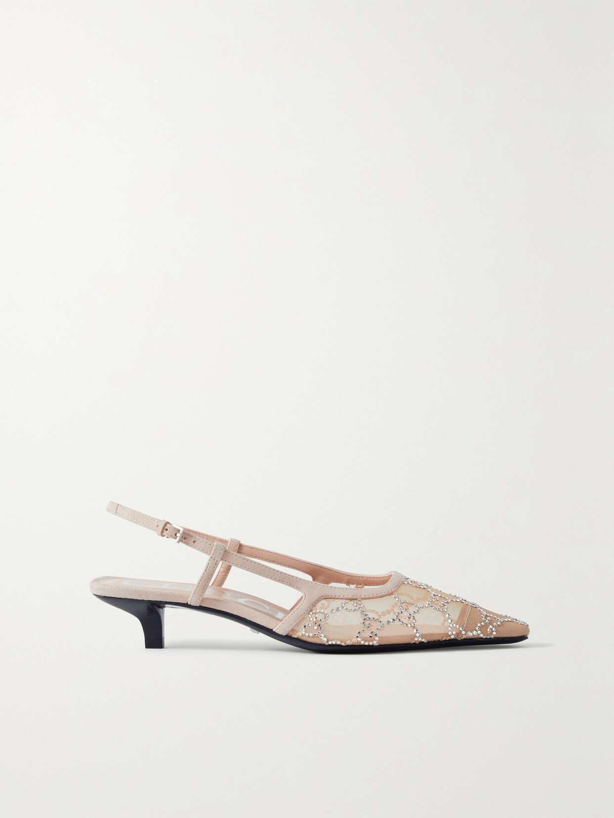 Gucci Demi Leather-trimmed Crystal-embellished Mesh Slingback Pumps In Neutrals