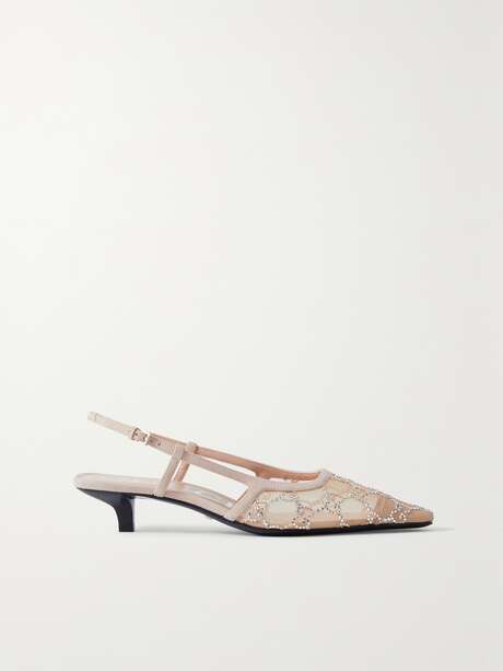 GUCCI Demi leather-trimmed crystal-embellished mesh slingback pumps ...