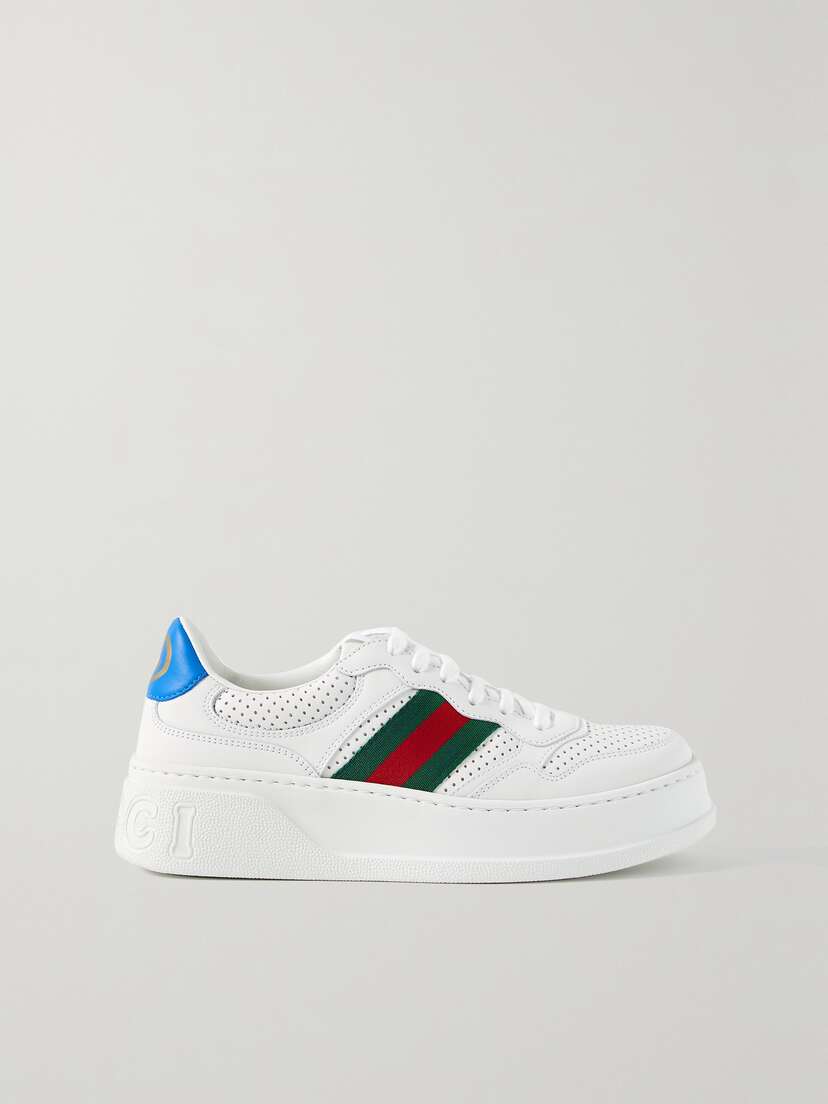 Gucci Chunky B Webbing-trimmed Perforated Leather Sneakers