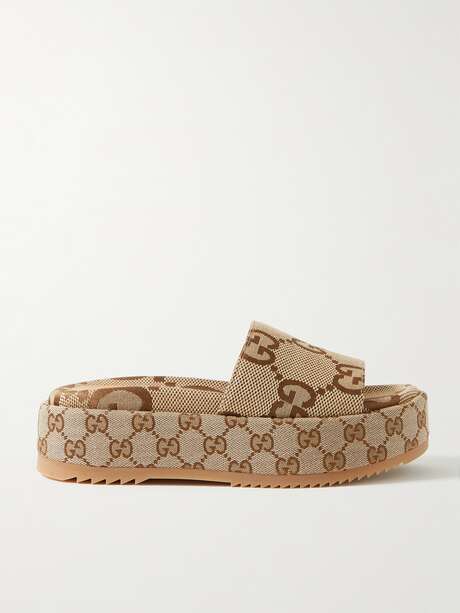 Beige Angelina logo-jacquard coated-canvas platform slides | GUCCI ...